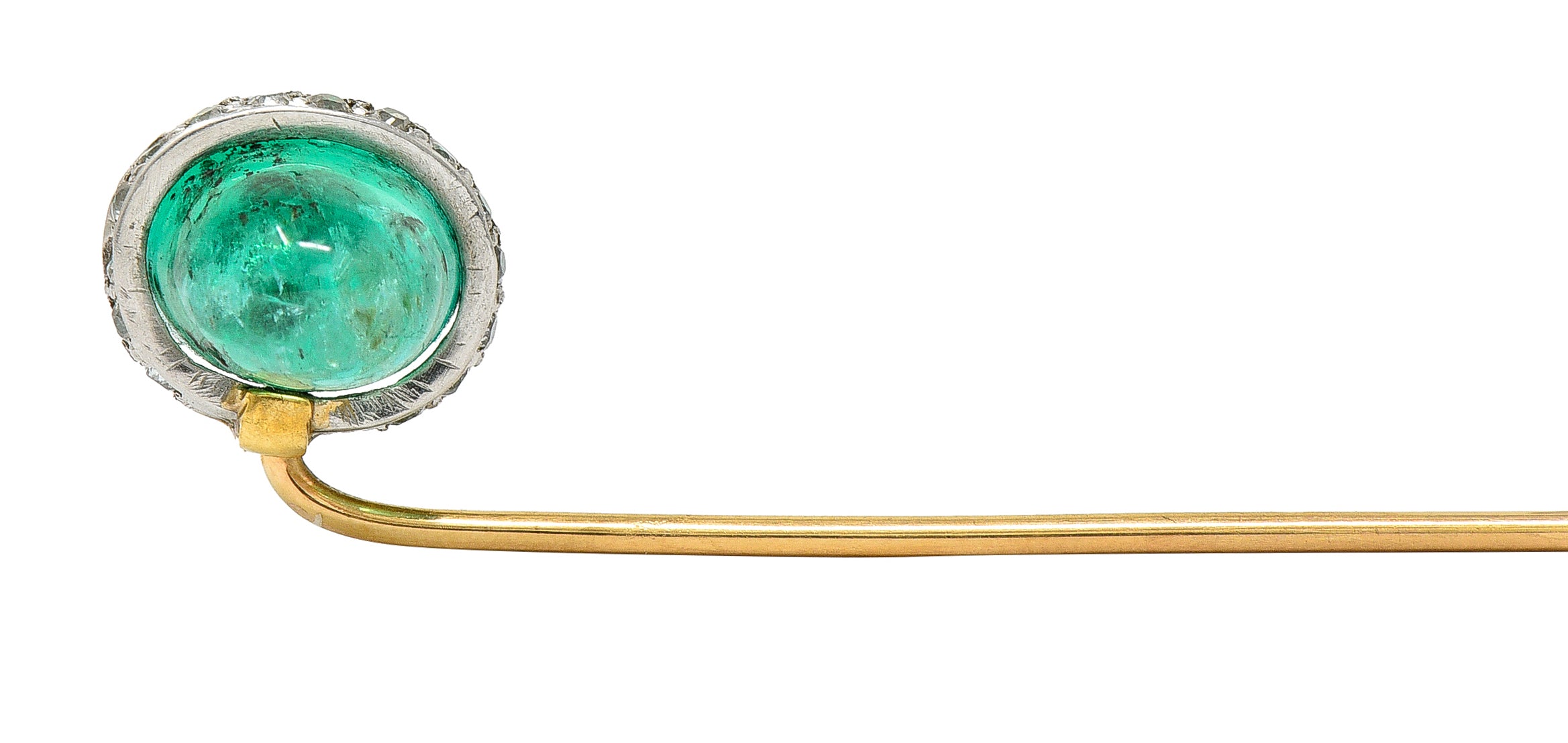 Edwardian 4.65 CTW Emerald Diamond Platinum 14 Karat Gold Gemstone Stickpin Wilson's Estate Jewelry