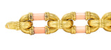 Van Cleef & Arpels French 1960's Angel Skin Coral 18 Karat Yellow Gold Textured Link Vintage Bracelet Wilson's Estate Jewelry