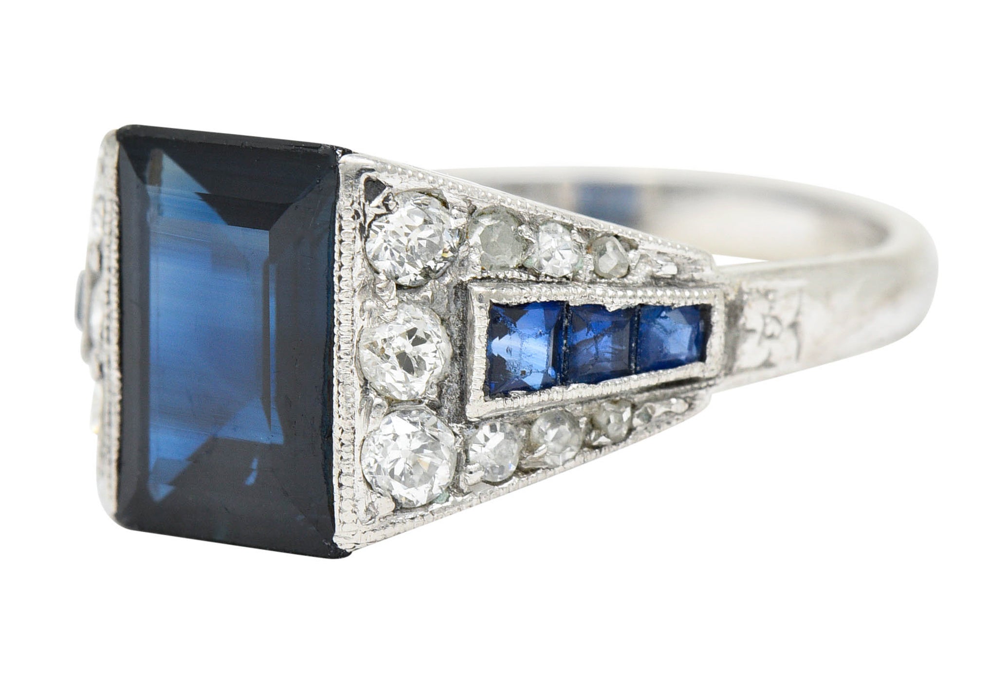 1920's Art Deco Sapphire Diamond Platinum Band RingRing - Wilson's Estate Jewelry