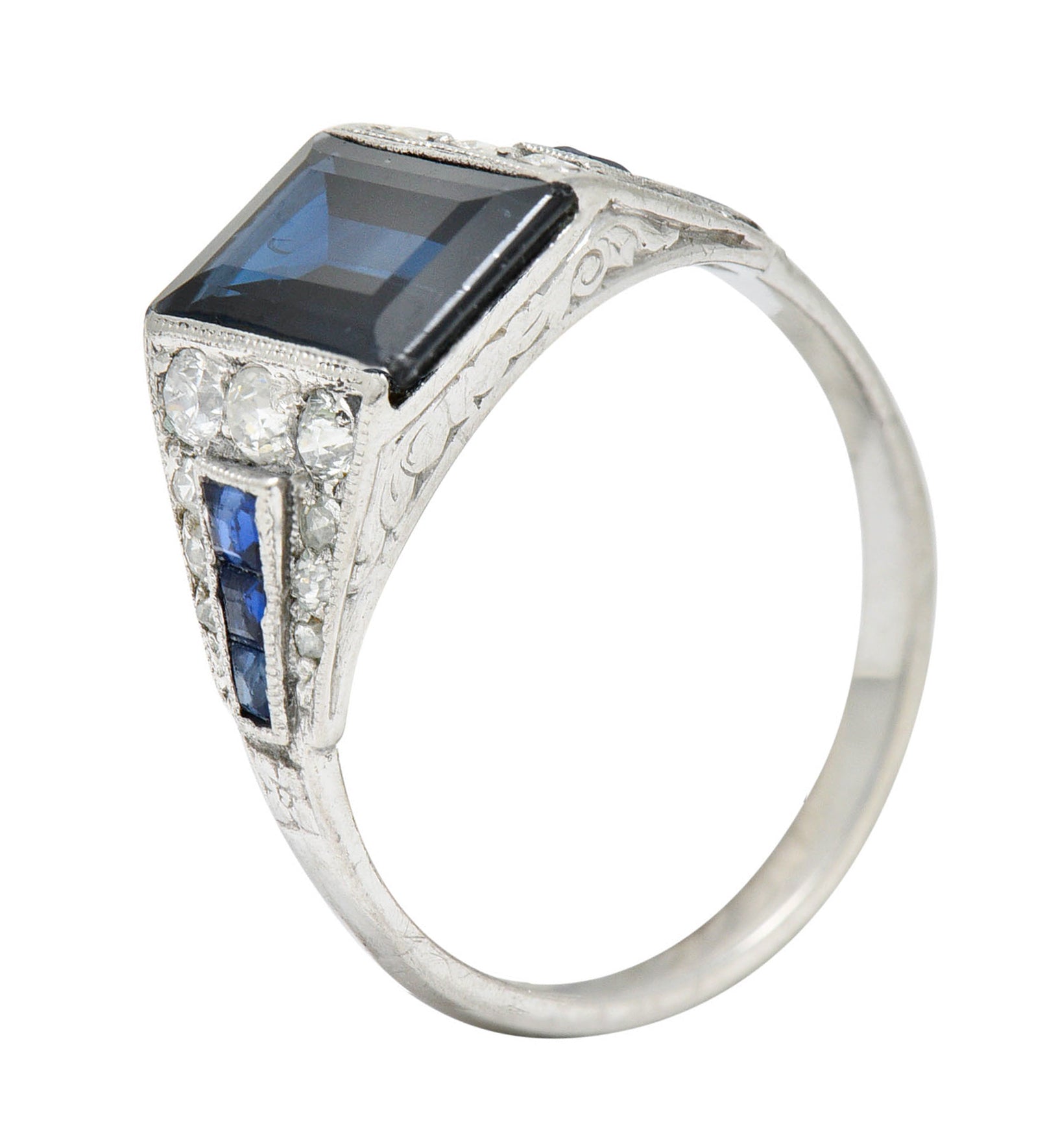 1920's Art Deco Sapphire Diamond Platinum Band RingRing - Wilson's Estate Jewelry