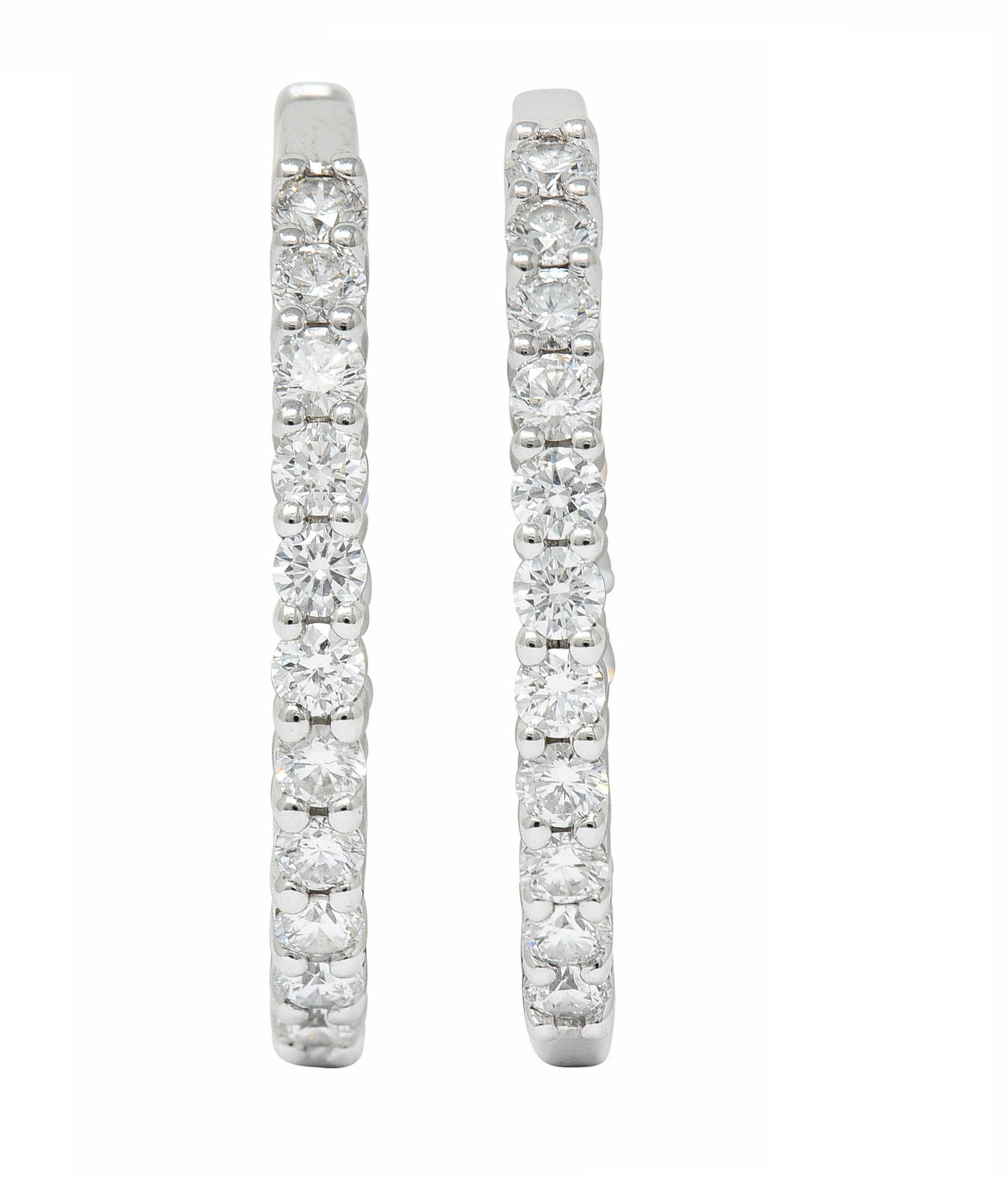 Contemporary 2.25 CTW Diamond 14 Karat White Gold Hoop EarringsEarrings - Wilson's Estate Jewelry