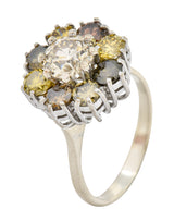 Vintage 2.02 CTW Fancy Colored Diamond 18 Karat White Gold Cluster Ring Wilson's Estate Jewelry