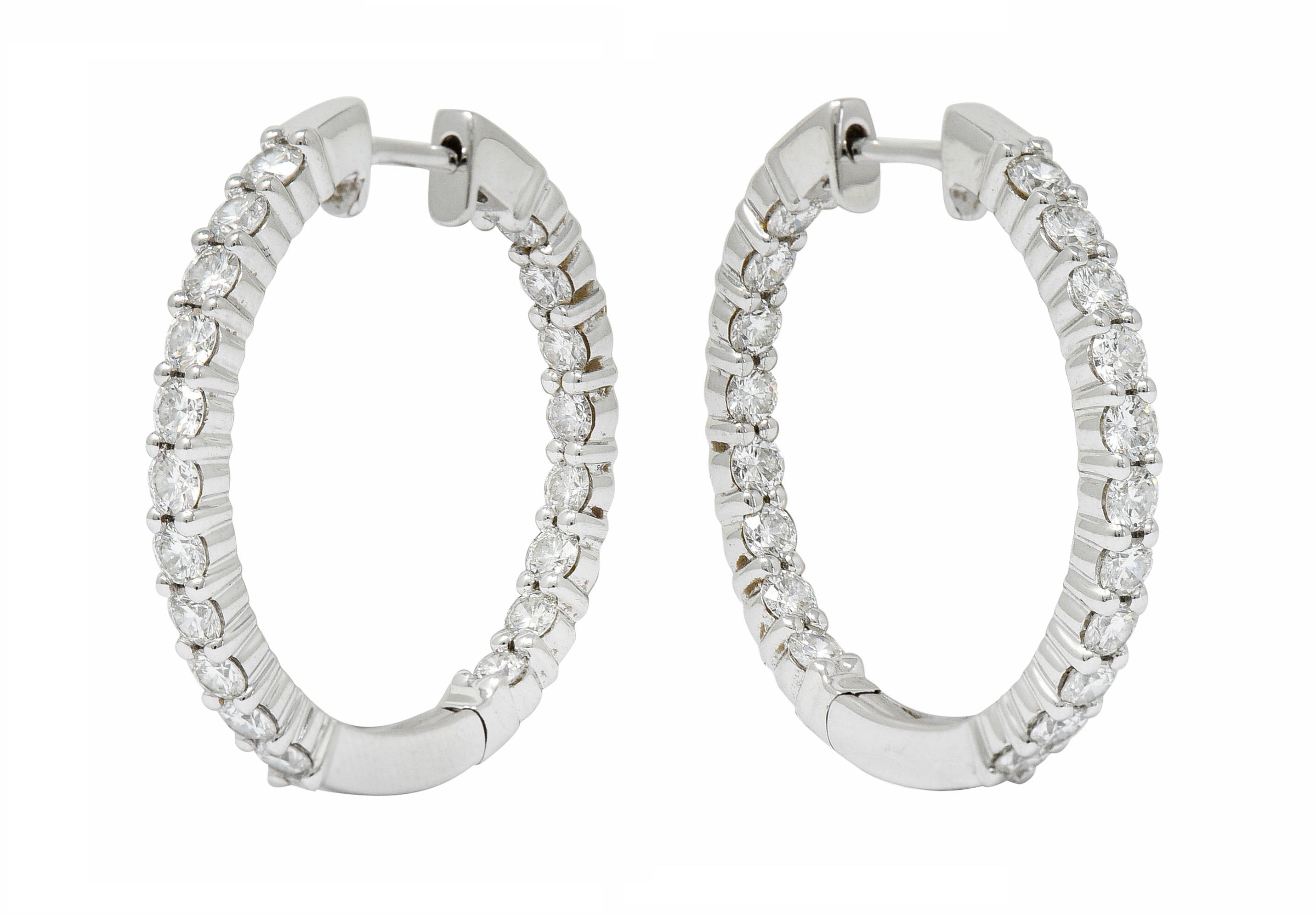 Contemporary 2.25 CTW Diamond 14 Karat White Gold Hoop EarringsEarrings - Wilson's Estate Jewelry