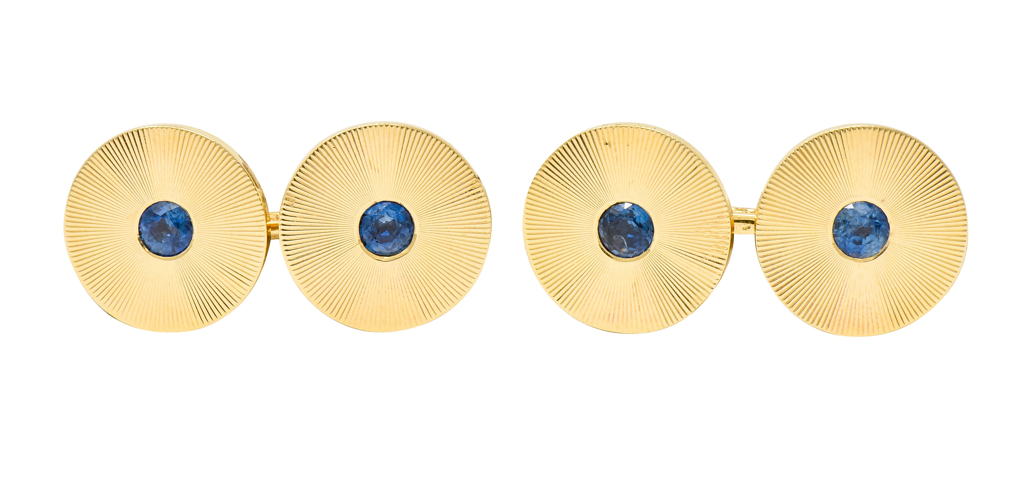 Tiffany & Co. Sapphire 14 Karat Gold Retro Men's Radiating Disk Cufflink Dress Set - Wilson's Estate Jewelry