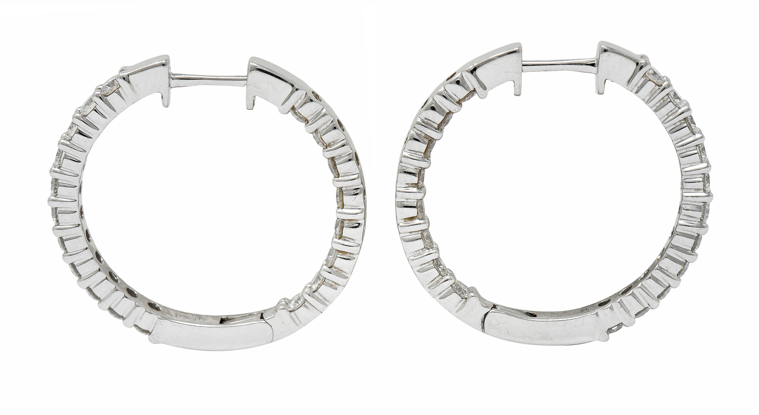 Contemporary 2.25 CTW Diamond 14 Karat White Gold Hoop EarringsEarrings - Wilson's Estate Jewelry