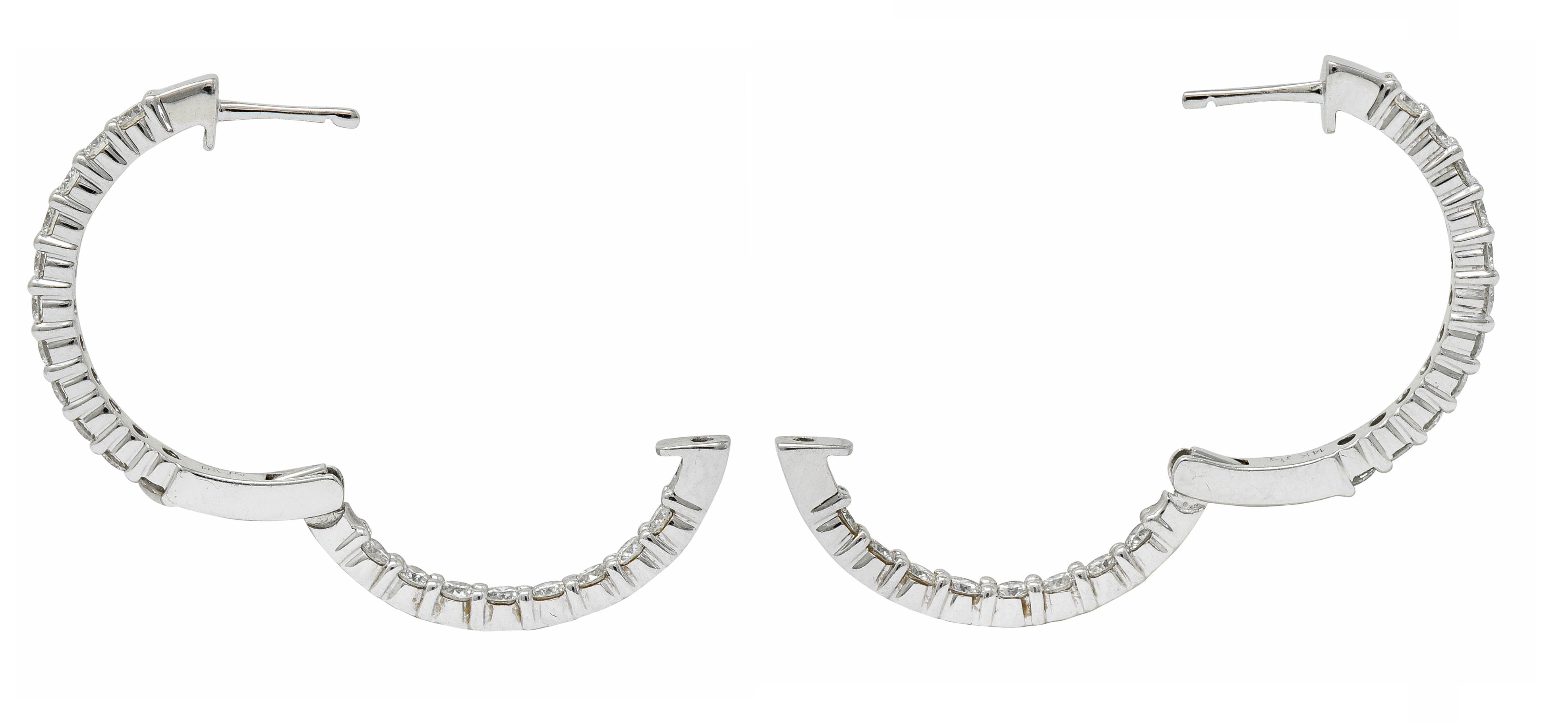 Contemporary 2.25 CTW Diamond 14 Karat White Gold Hoop EarringsEarrings - Wilson's Estate Jewelry