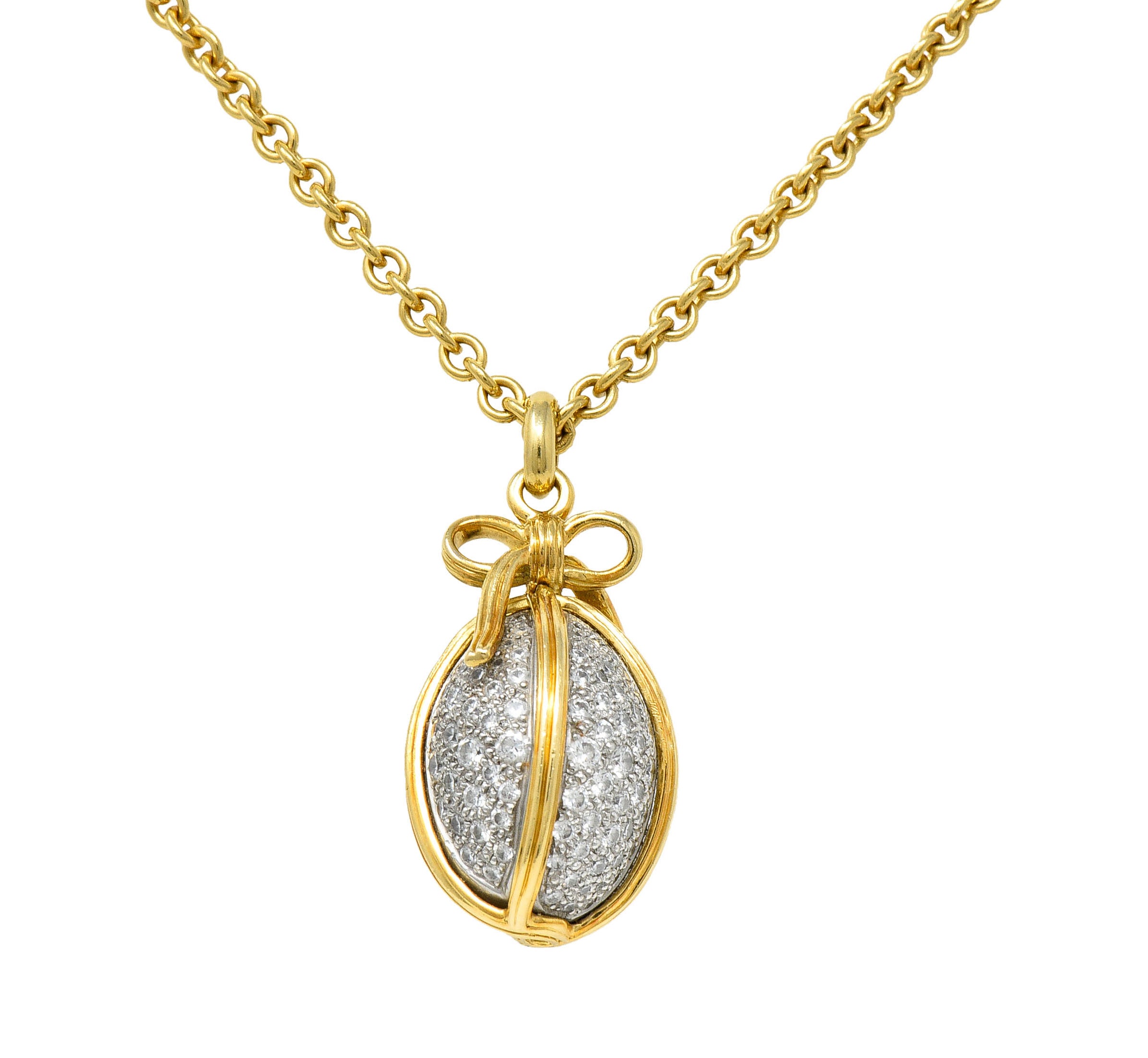 Schlumberger Tiffany & Co. 2.75 CTW Pave Diamond 18 Karat Gold Platinum Large Egg PendantNecklace - Wilson's Estate Jewelry