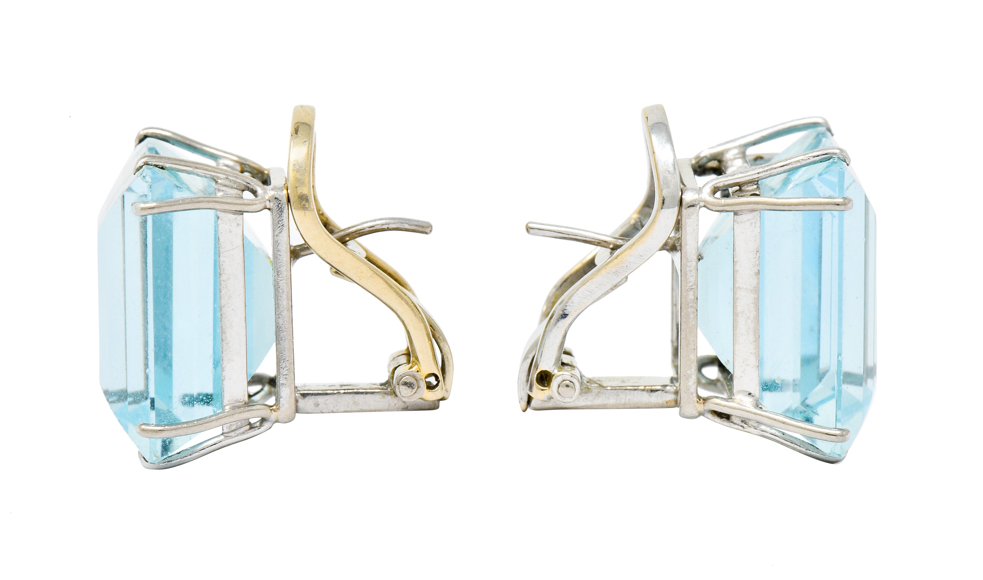 1960's Vintage 30.10 CTW Aquamarine Platinum Bold Gemstone Earrings - Wilson's Estate Jewelry