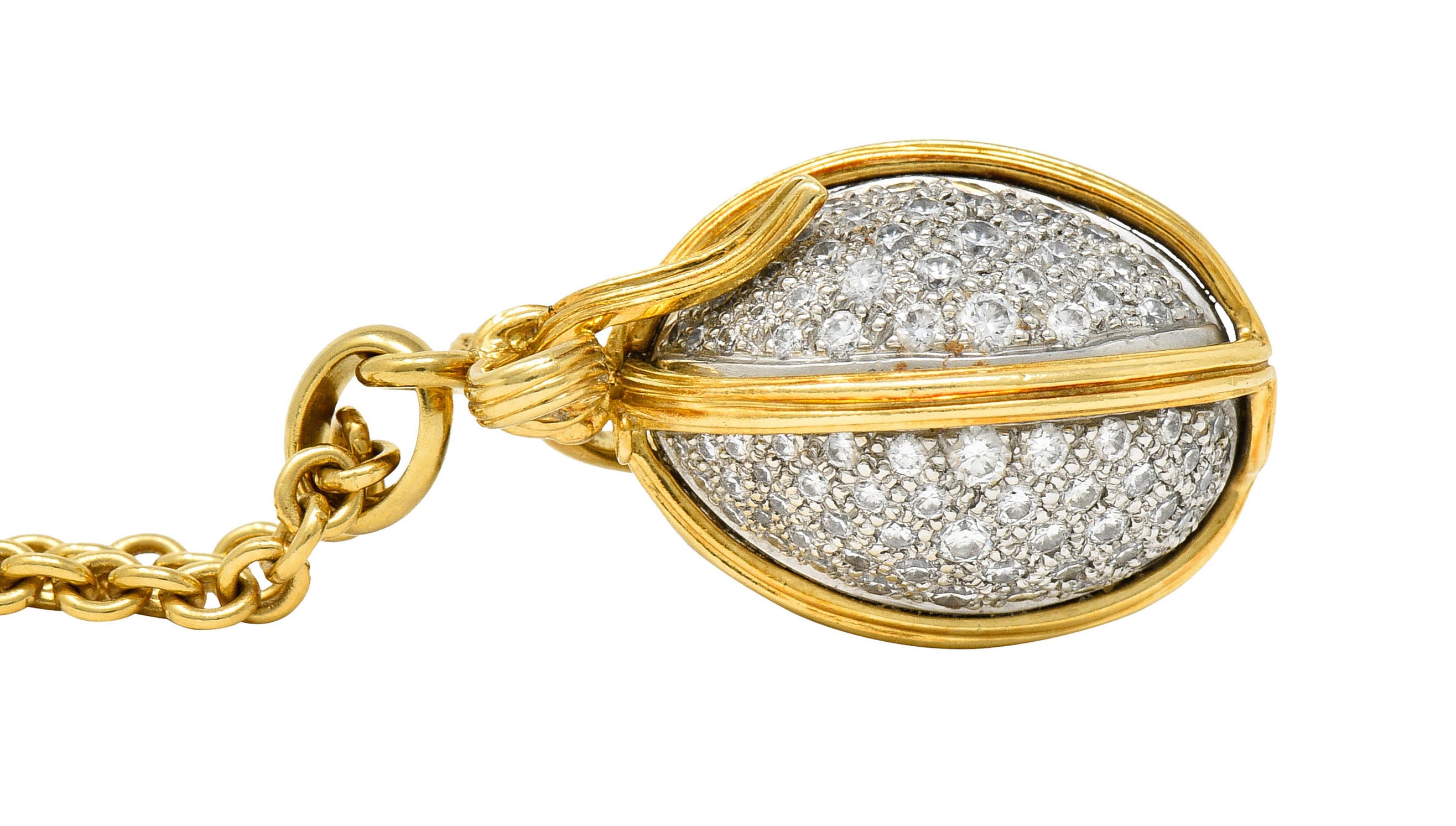 Schlumberger Tiffany & Co. 2.75 CTW Pave Diamond 18 Karat Gold Platinum Large Egg PendantNecklace - Wilson's Estate Jewelry