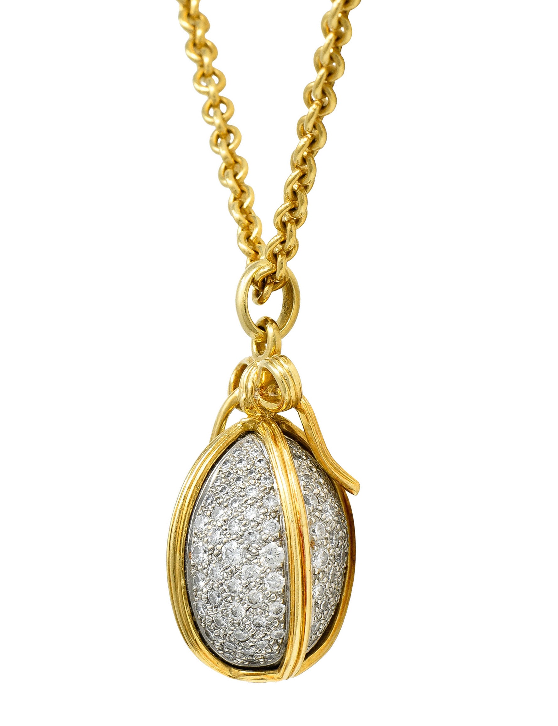 Schlumberger Tiffany & Co. 2.75 CTW Pave Diamond 18 Karat Gold Platinum Large Egg PendantNecklace - Wilson's Estate Jewelry