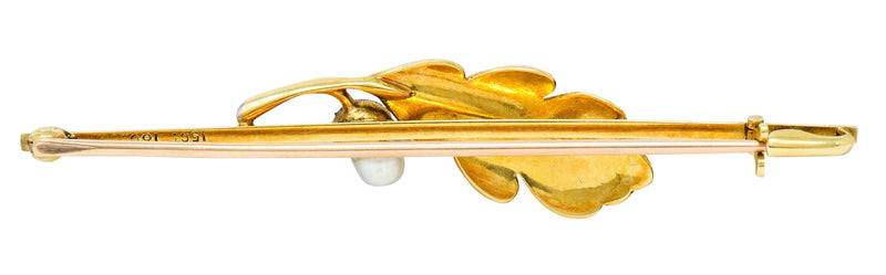 Munsey & Co. Pearl 15 Karat Tri-Colored Gold Leaf Bar BroochBrooch - Wilson's Estate Jewelry