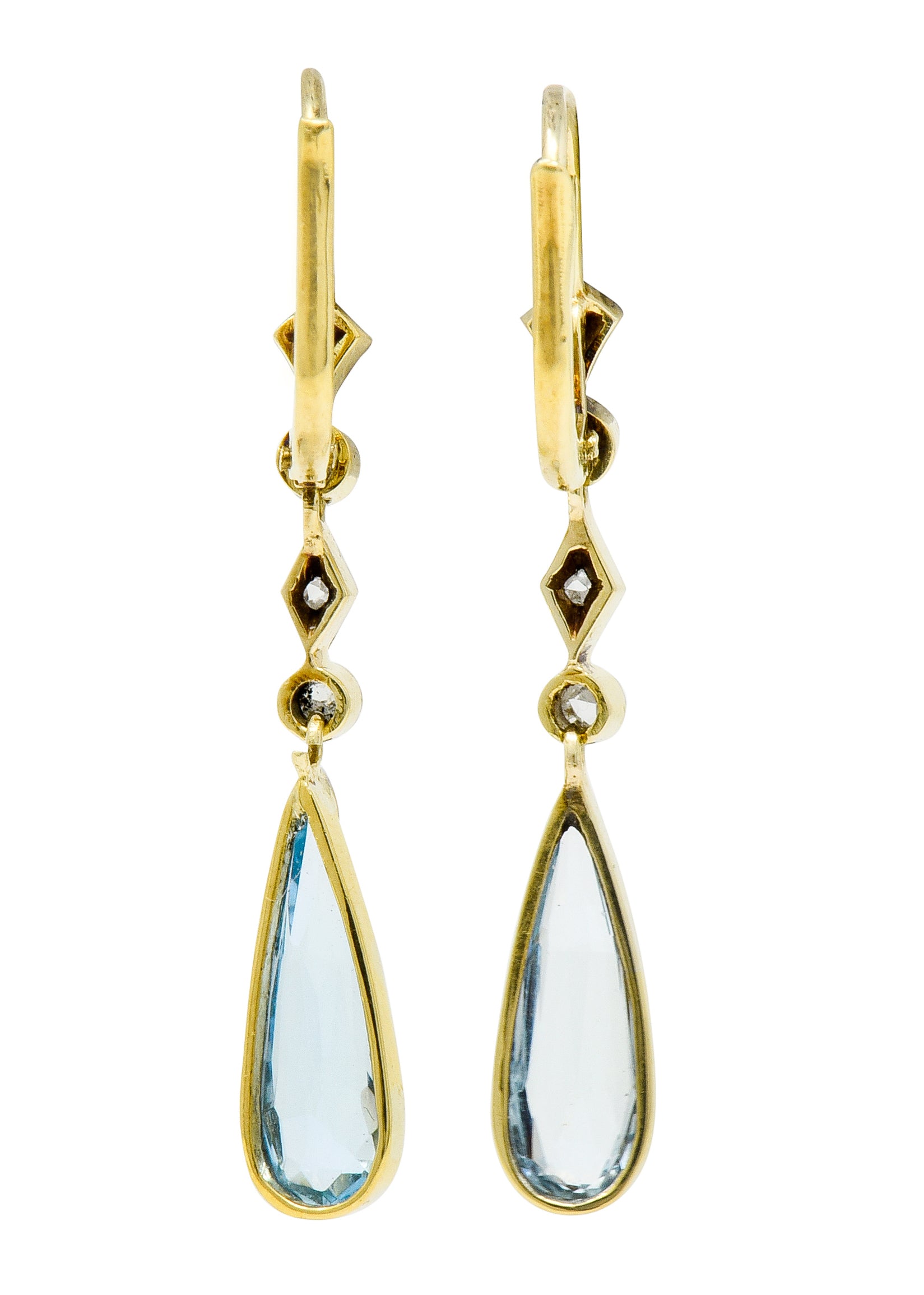 Edwardian Aquamarine Diamond Platinum-Topped Gold Drop Earrings - Wilson's Estate Jewelry