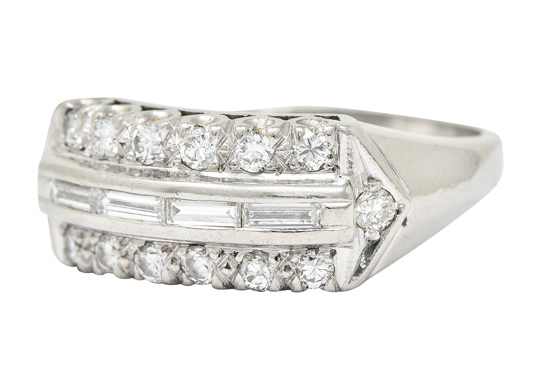 1950's Mid-Century 0.50 CTW Diamond Platinum Fishtail Channel Band Ring Wilson's Estate Jewelry