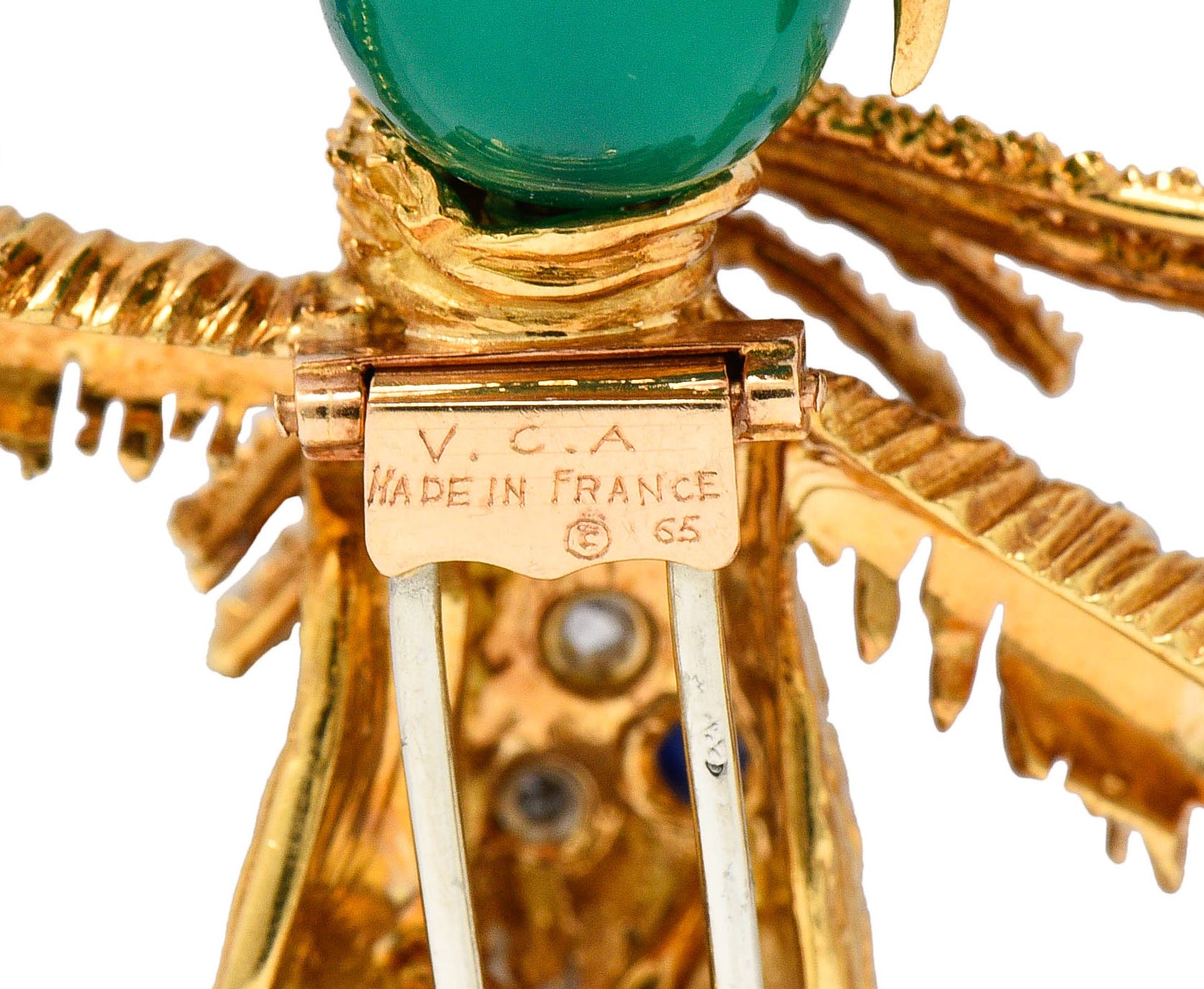 French Van Cleef & Arpels Ruby Sapphire Diamond Chrysoprase 18 Karat Gold Scarecrow Brooch 1965Brooch - Wilson's Estate Jewelry