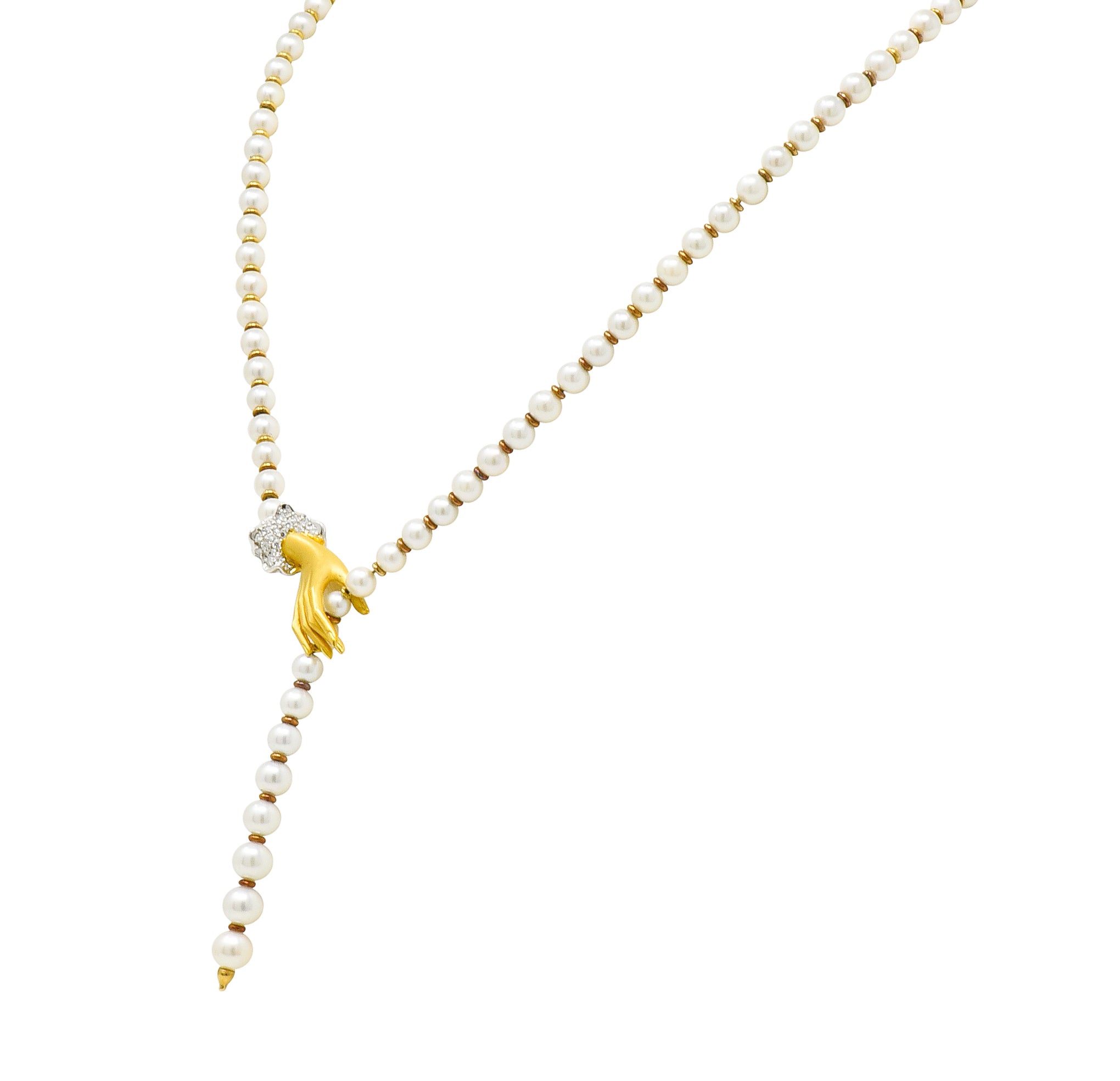 Carrera Y Carrera Diamond Pearl 18 Karat Gold Las Manos Strand Necklace - Wilson's Estate Jewelry