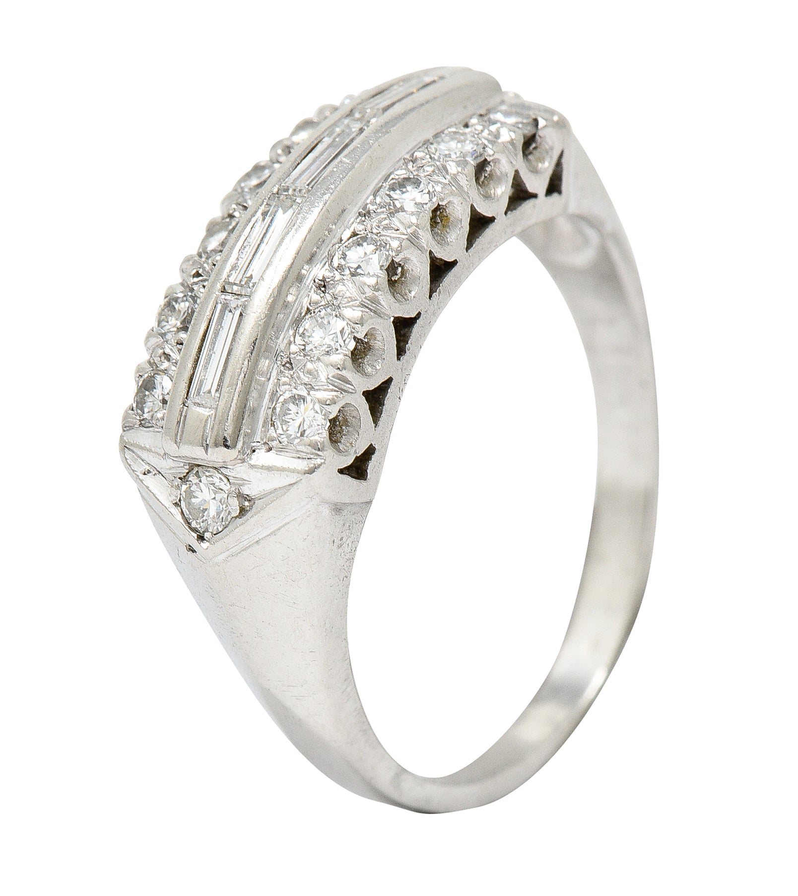 1950's Mid-Century 0.50 CTW Diamond Platinum Fishtail Channel Band Ring Wilson's Estate Jewelry