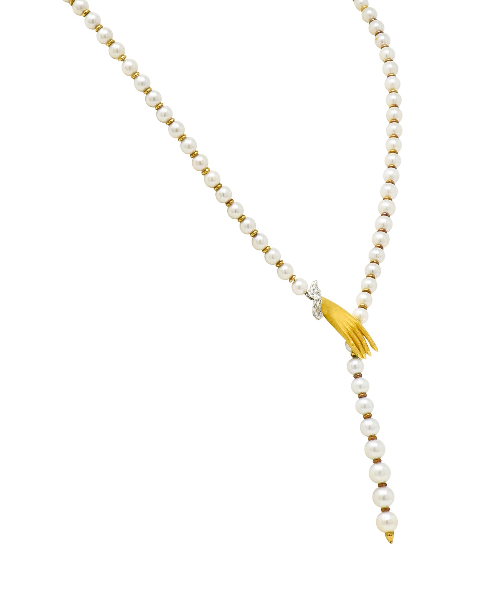 Carrera Y Carrera Diamond Pearl 18 Karat Gold Las Manos Strand Necklace - Wilson's Estate Jewelry