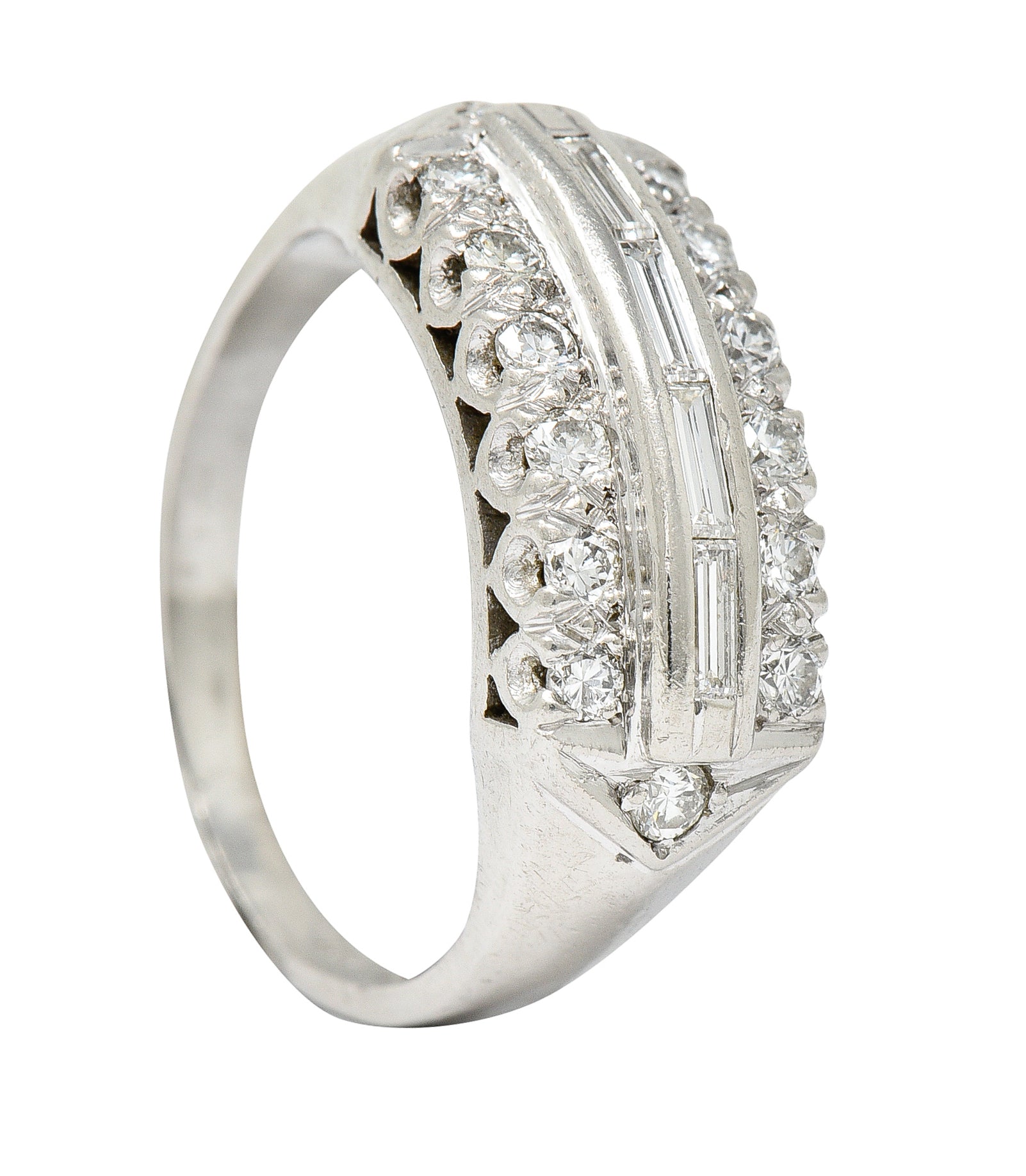 1950's Mid-Century 0.50 CTW Diamond Platinum Fishtail Channel Band Ring Wilson's Estate Jewelry