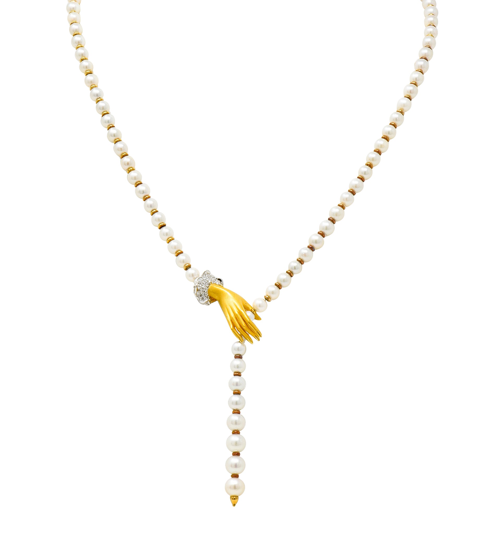 Carrera Y Carrera Diamond Pearl 18 Karat Gold Las Manos Strand Necklace - Wilson's Estate Jewelry