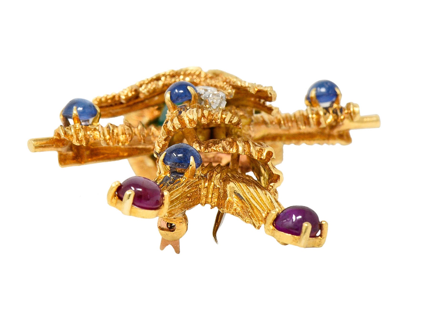 French Van Cleef & Arpels Ruby Sapphire Diamond Chrysoprase 18 Karat Gold Scarecrow Brooch 1965Brooch - Wilson's Estate Jewelry