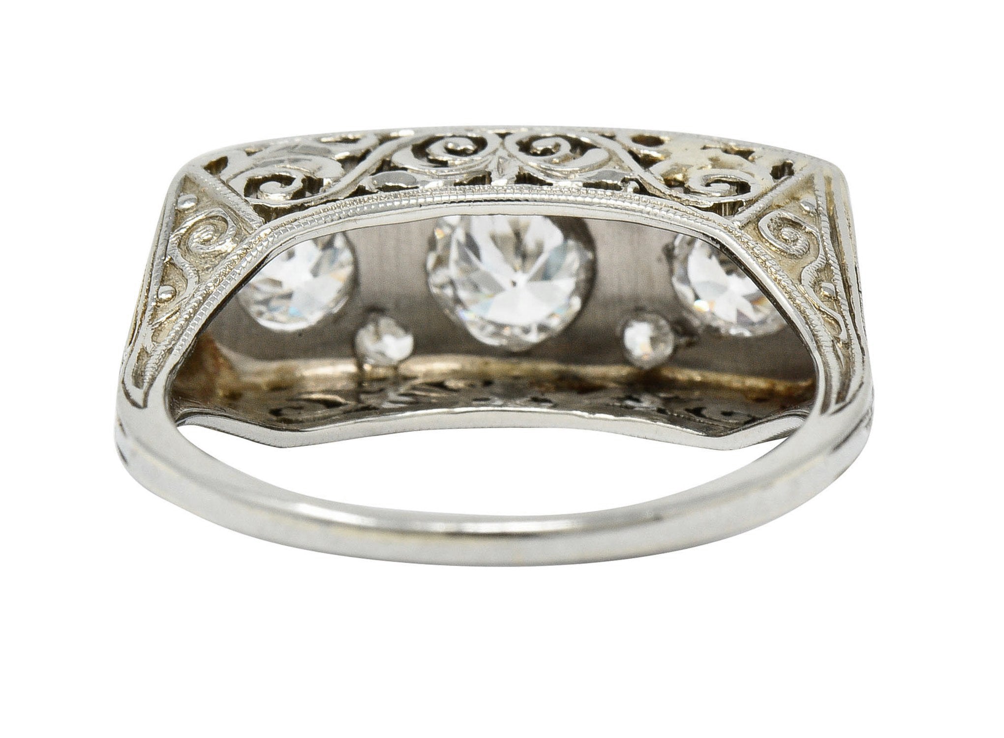 Edwardian 0.87 CTW Diamond Platinum-Topped 18 Karat White Gold Scrolled Band RingRing - Wilson's Estate Jewelry