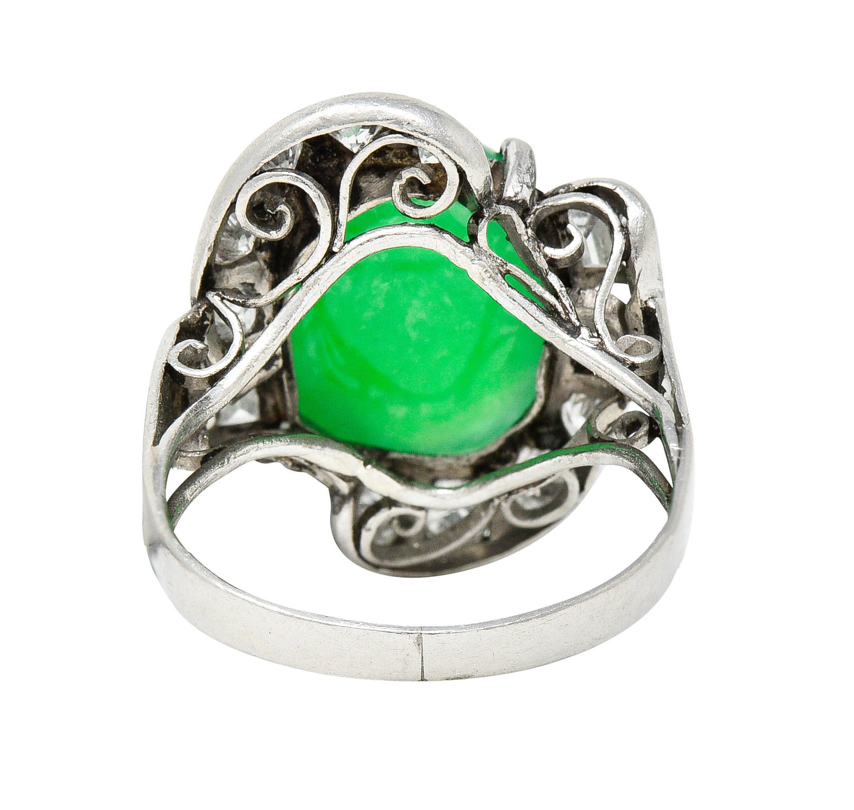 Mid-Century Jadeite Jade Diamond Platinum Bypass Ring GIARing - Wilson's Estate Jewelry