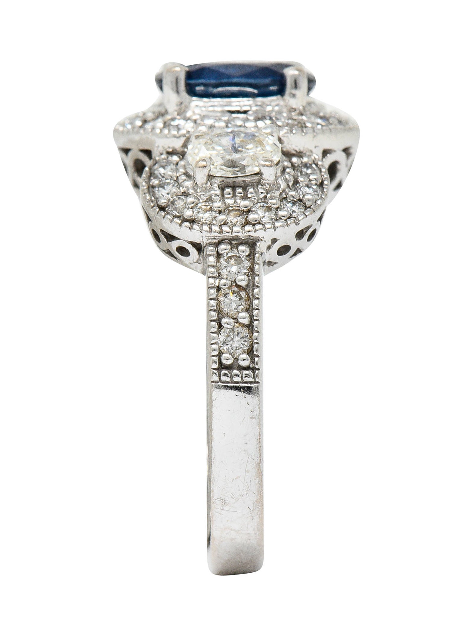 Vintage 2.70 CTW Sapphire Diamond 18 Karat White Gold Triple Cluster RingRing - Wilson's Estate Jewelry