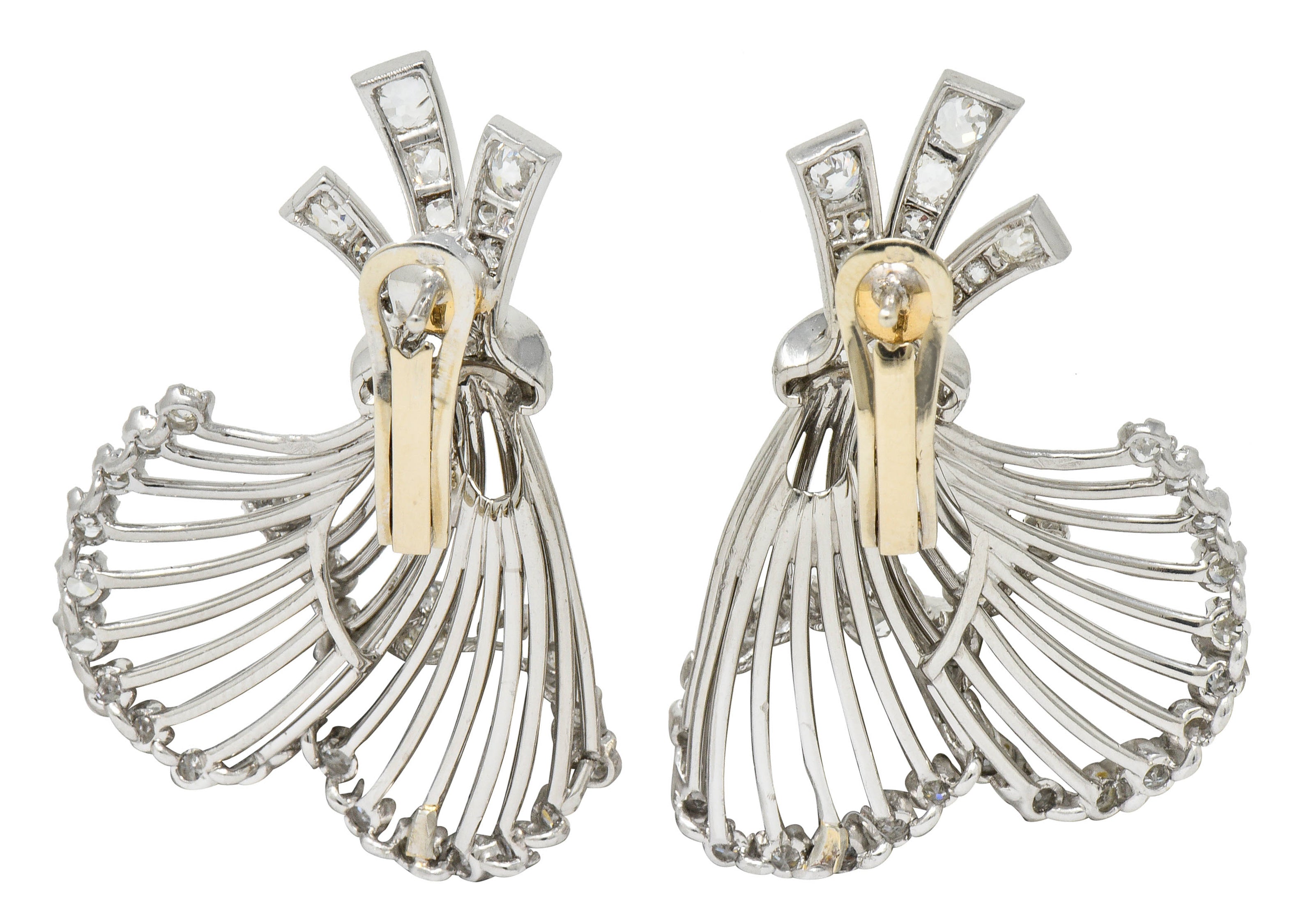 French Art Deco 7.32 CTW Diamond Platinum Flared EarringsEarrings - Wilson's Estate Jewelry