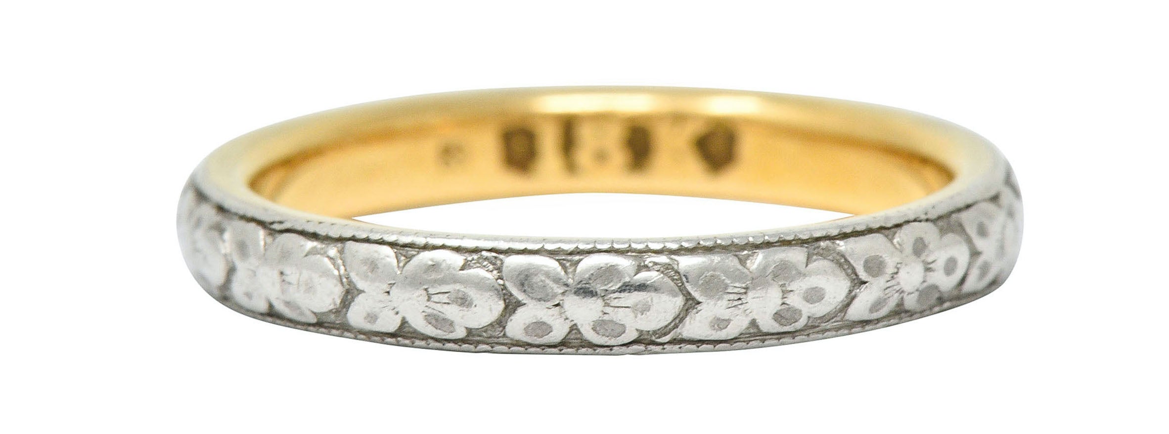 Early Art Deco Platinum-Topped 18 Karat Two-Tone Gold Floral Band RingRing - Wilson's Estate Jewelry