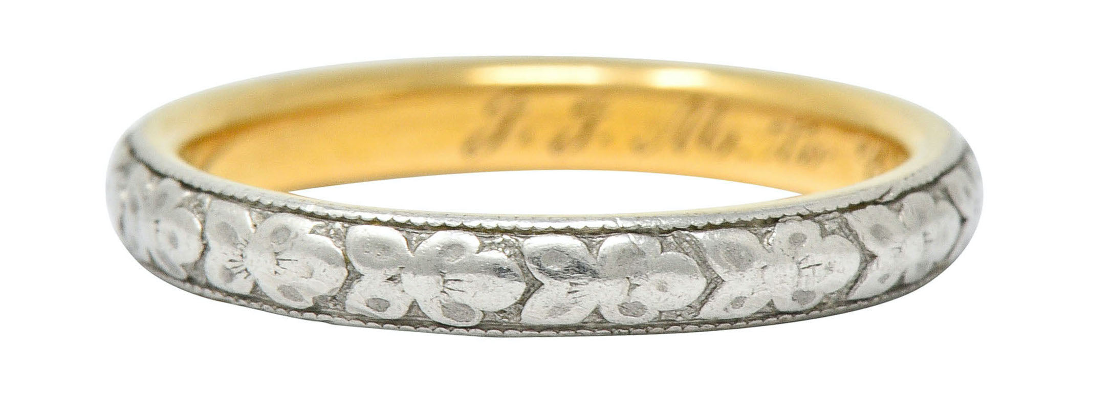 Early Art Deco Platinum-Topped 18 Karat Two-Tone Gold Floral Band RingRing - Wilson's Estate Jewelry