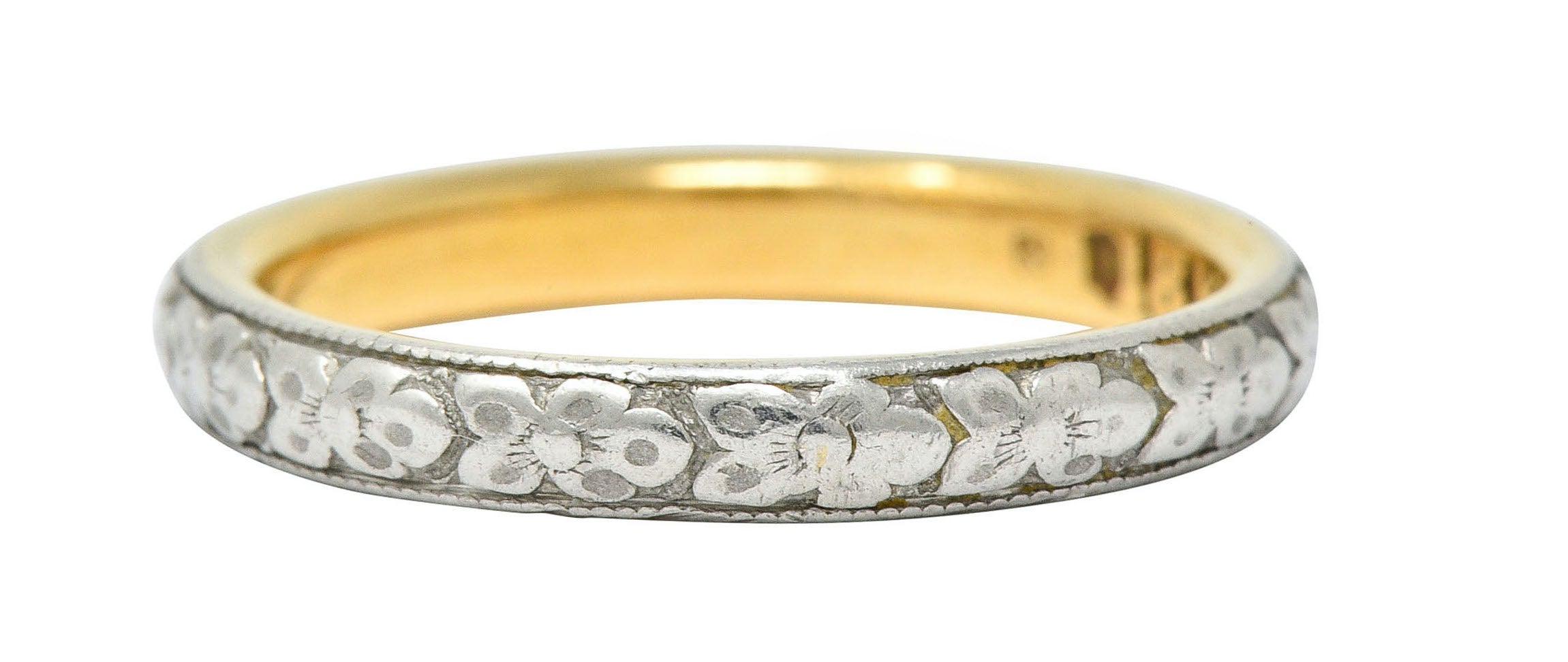 Early Art Deco Platinum-Topped 18 Karat Two-Tone Gold Floral Band RingRing - Wilson's Estate Jewelry