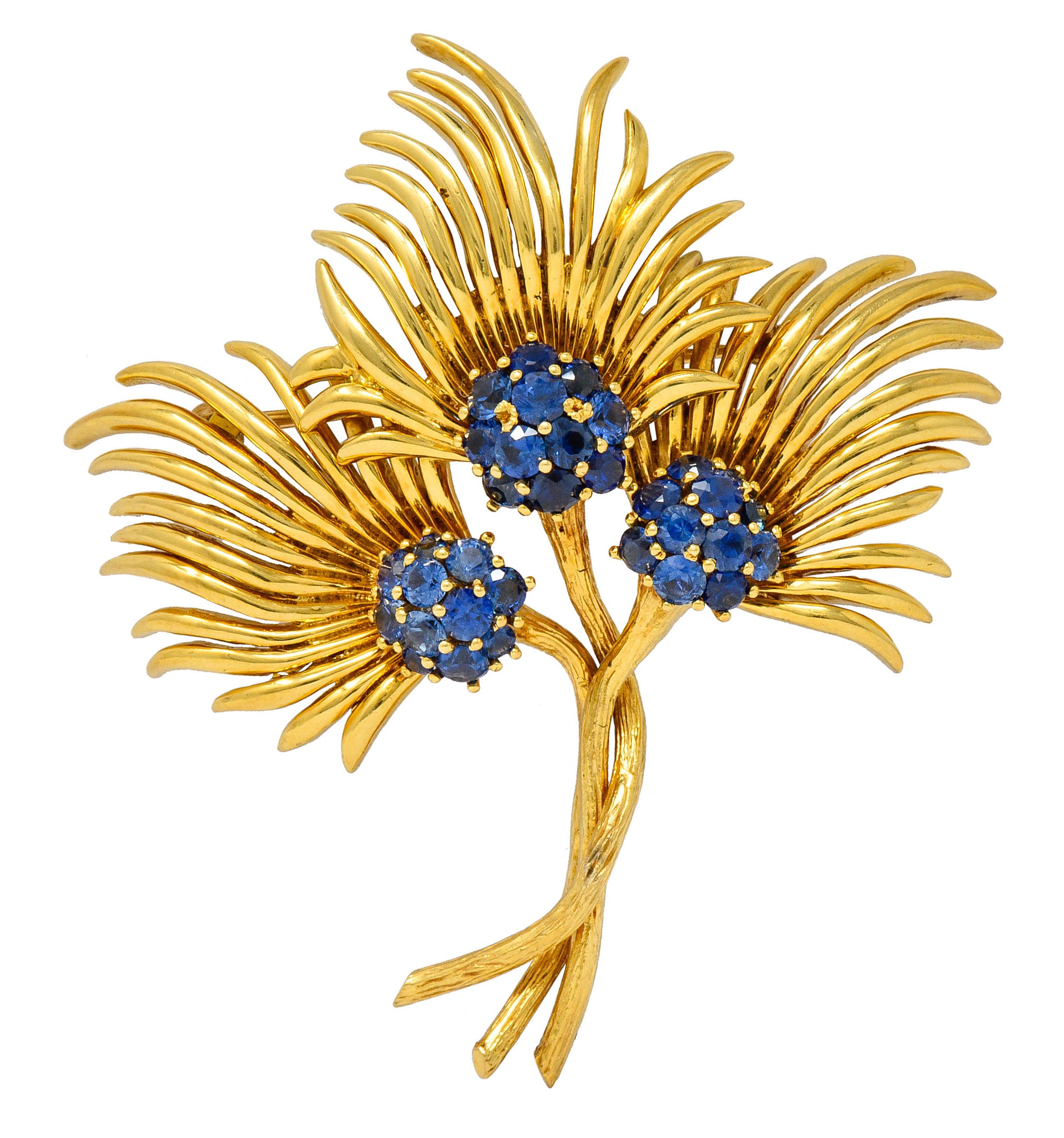 Tiffany & Co. Vintage 3.56 CTW Sapphire 18 Karat Gold Floral Brooch Circa 1960sBrooch - Wilson's Estate Jewelry