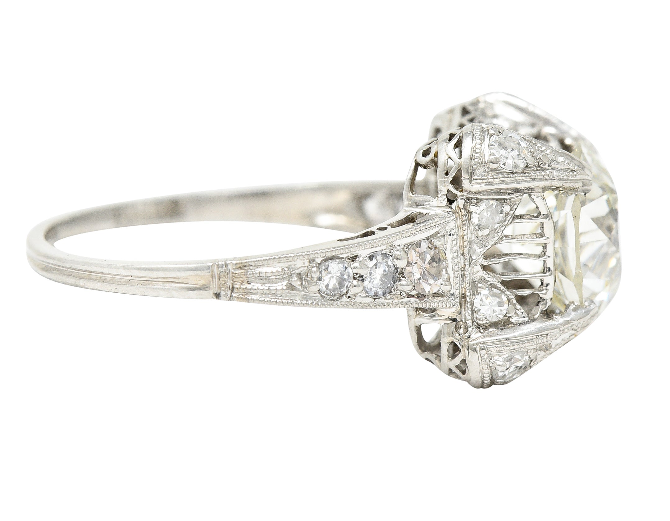 Art Deco 2.53 CTW Old European Cut Diamond Platinum Filigree Engagement Ring Wilson's Estate Jewelry