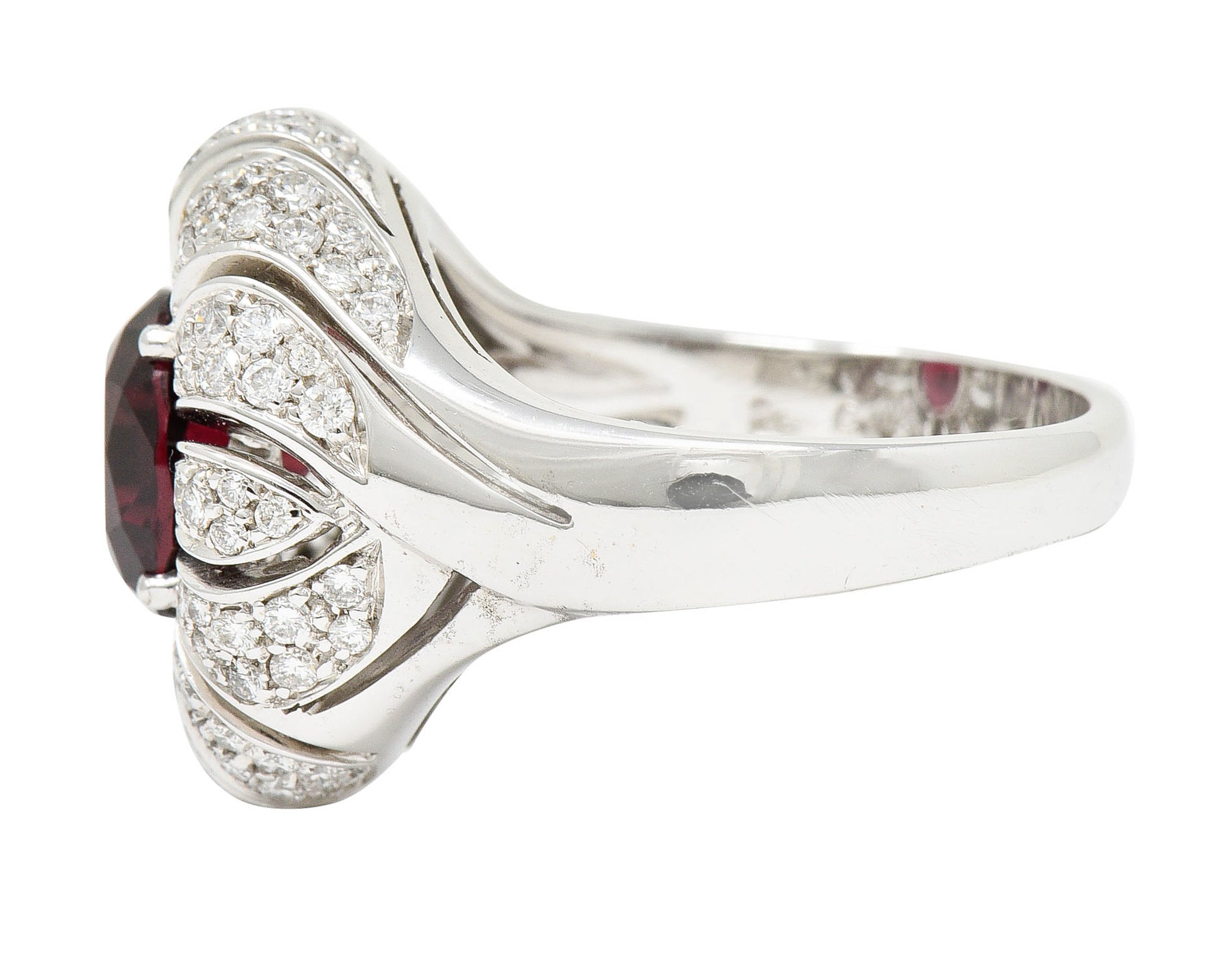 Vintage Garnet Diamond 18 Karat White Gold Pinwheel Cluster RingRing - Wilson's Estate Jewelry