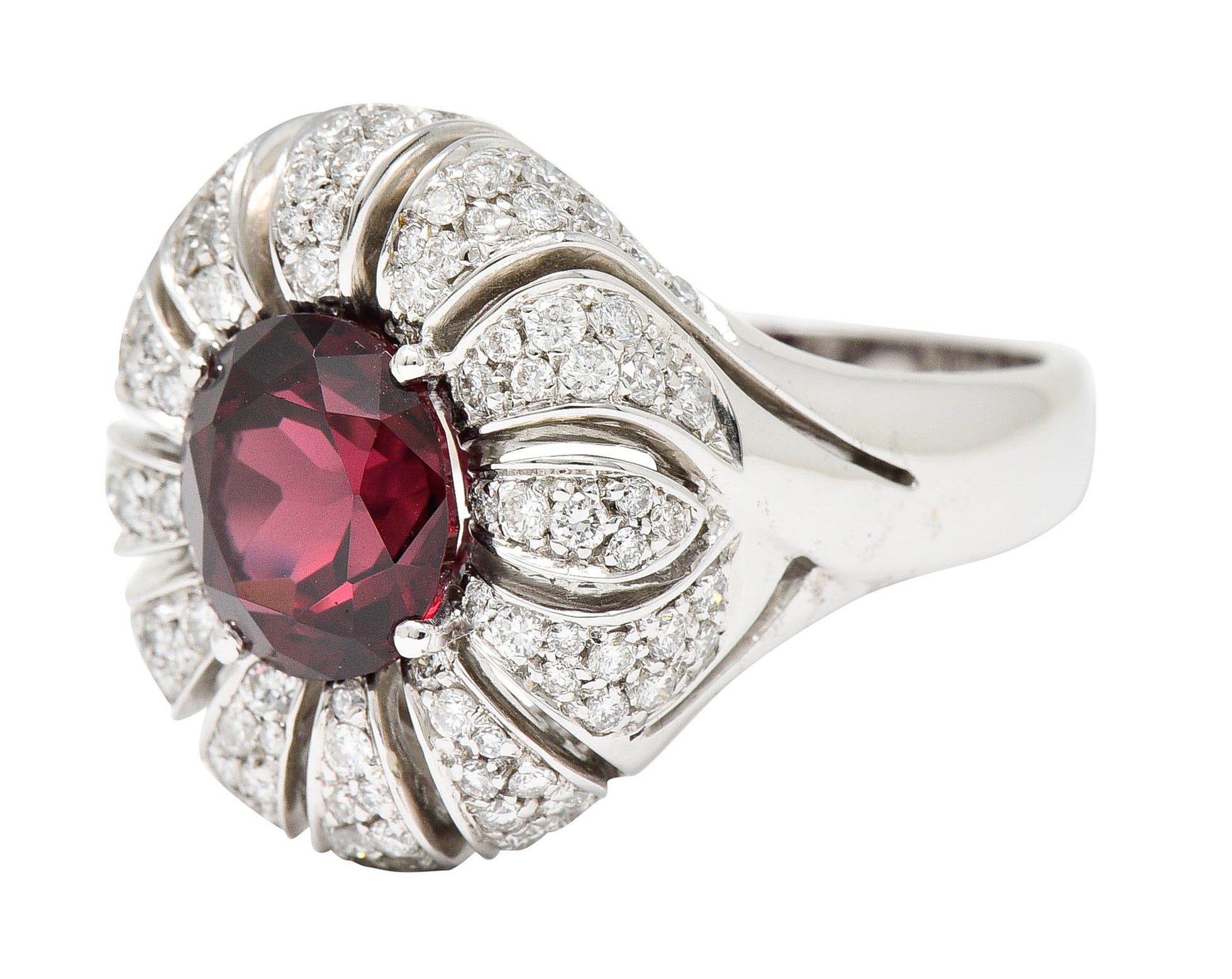 Vintage Garnet Diamond 18 Karat White Gold Pinwheel Cluster RingRing - Wilson's Estate Jewelry