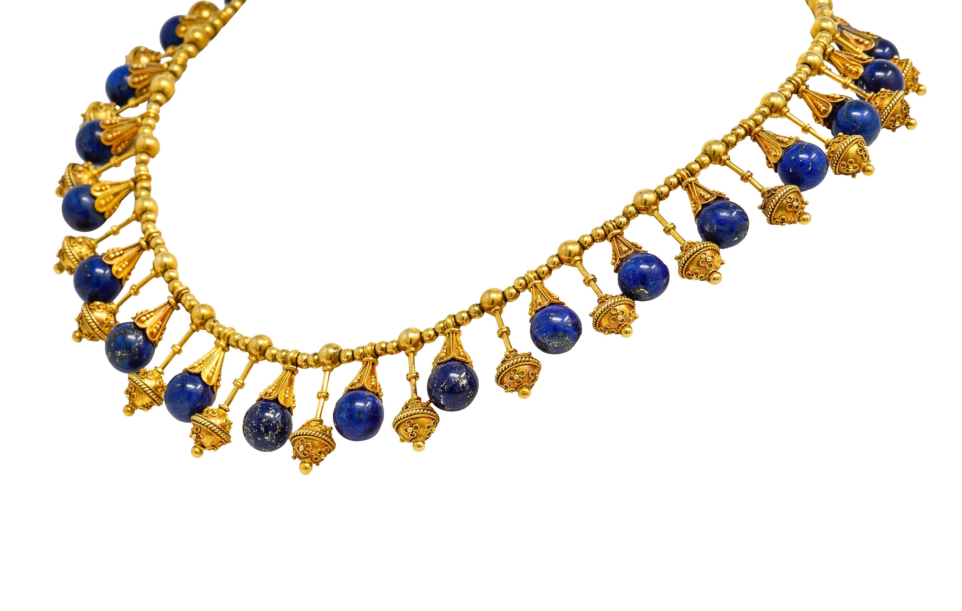 Victorian Etruscan Revival Lapis Lazuli 18 Karat Gold Drop Fringe NecklaceNecklace - Wilson's Estate Jewelry