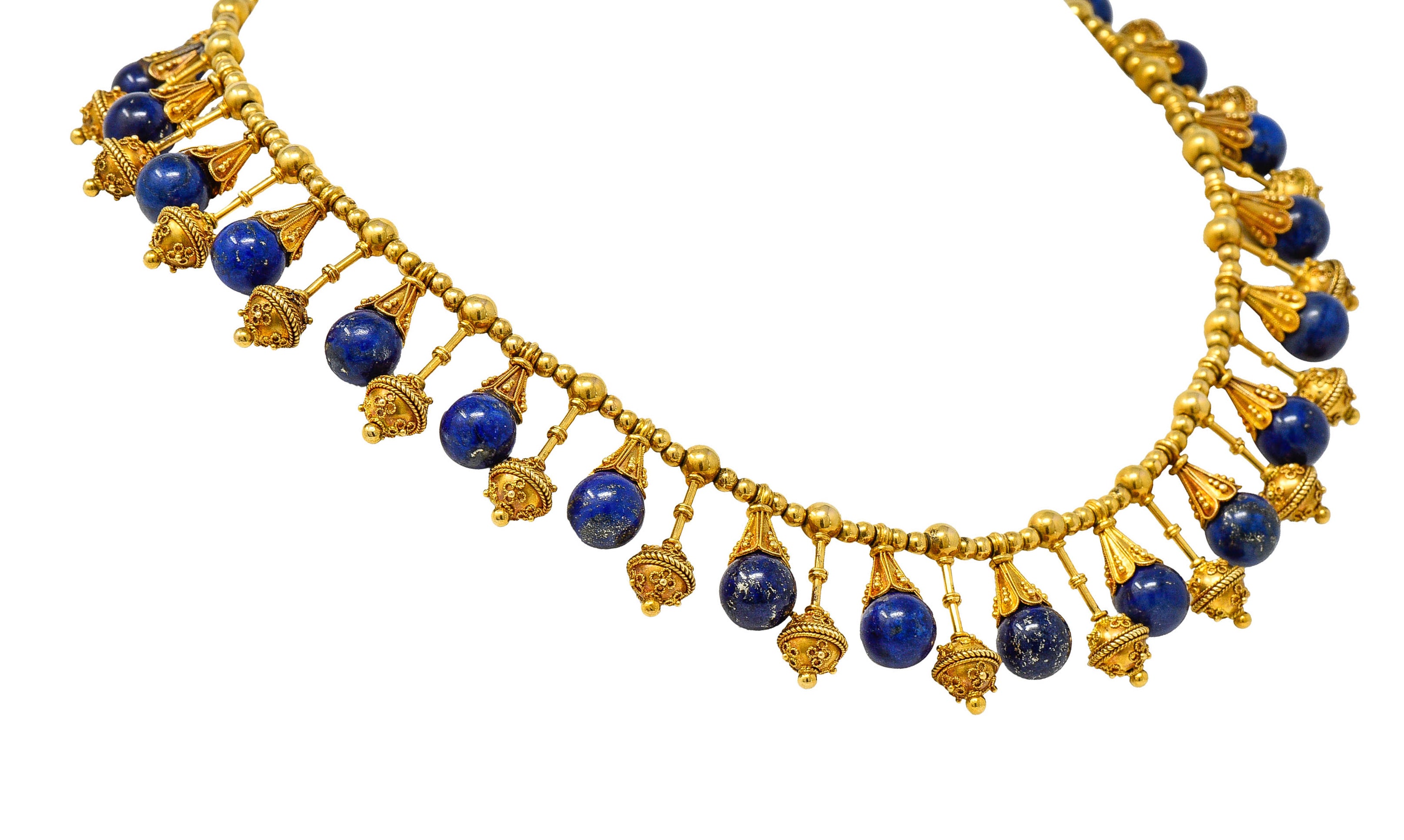 Victorian Etruscan Revival Lapis Lazuli 18 Karat Gold Drop Fringe NecklaceNecklace - Wilson's Estate Jewelry