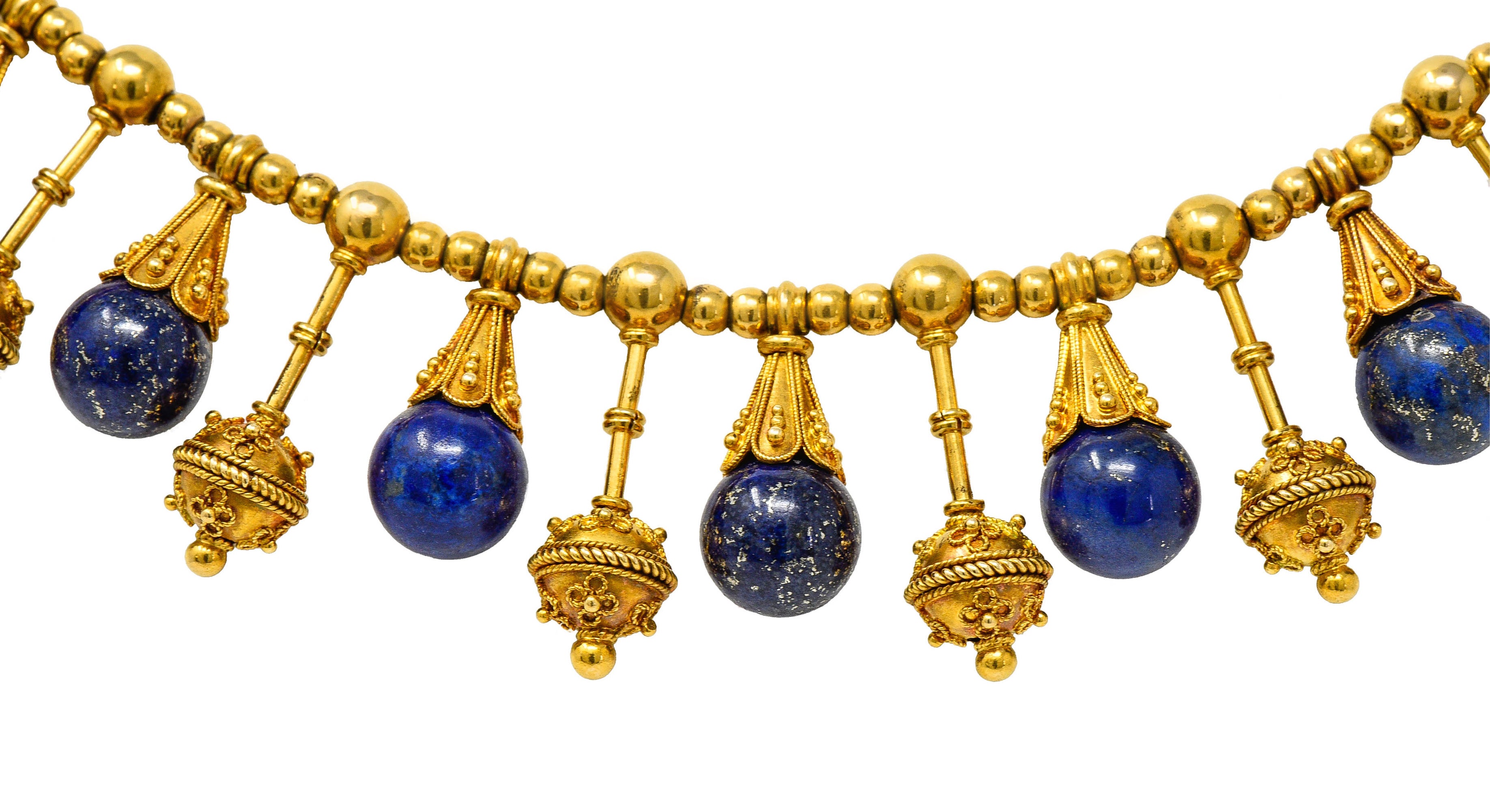 Victorian Etruscan Revival Lapis Lazuli 18 Karat Gold Drop Fringe NecklaceNecklace - Wilson's Estate Jewelry