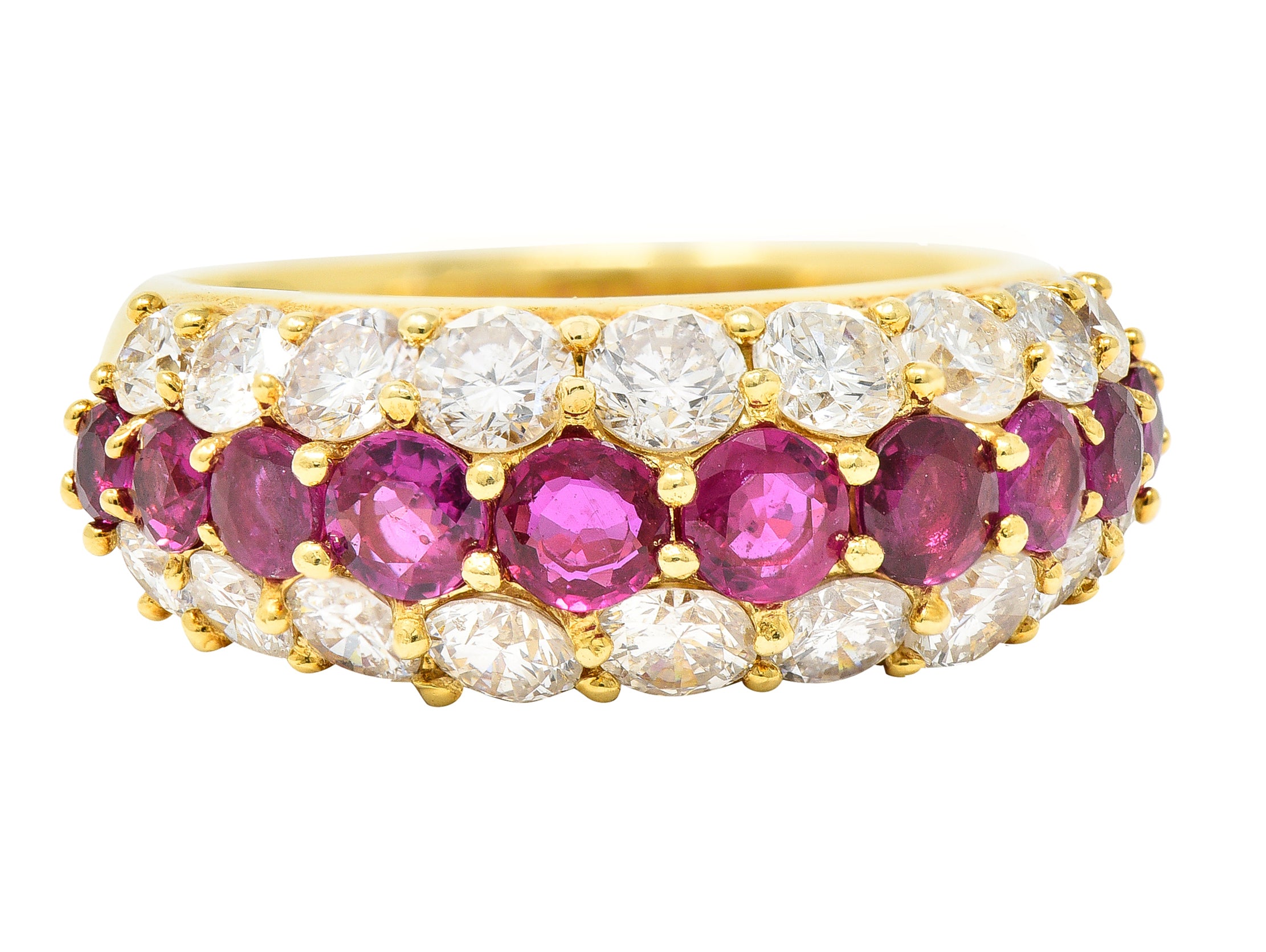 1980's 3.03 CTW Diamond Ruby 18 Karat Yellow Gold Vintage Band Ring Wilson's Estate Jewelry