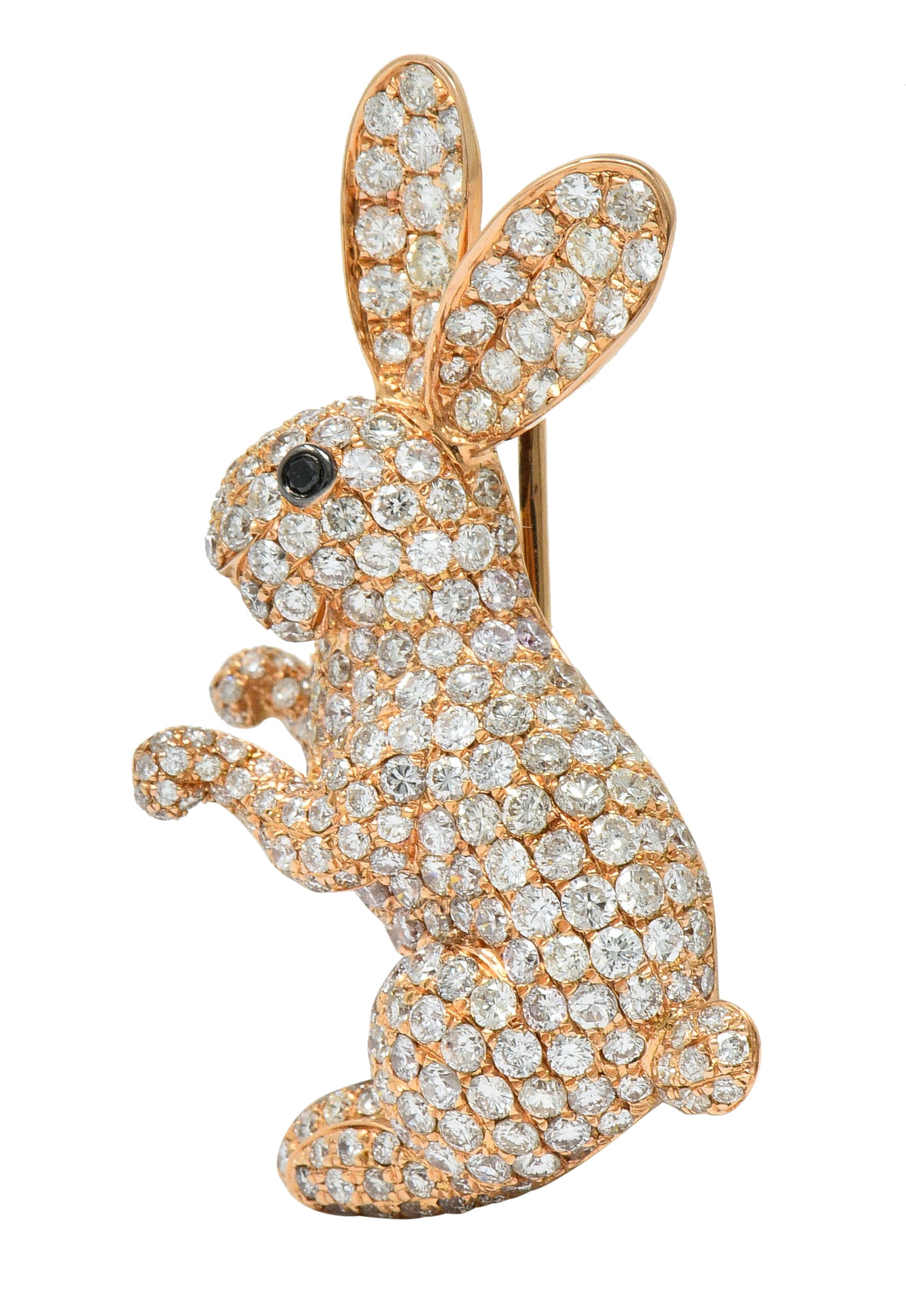 Contemporary 3.35 CTW Pave Diamond 18 Karat Rose Gold Bunny Rabbit BroochBrooch - Wilson's Estate Jewelry