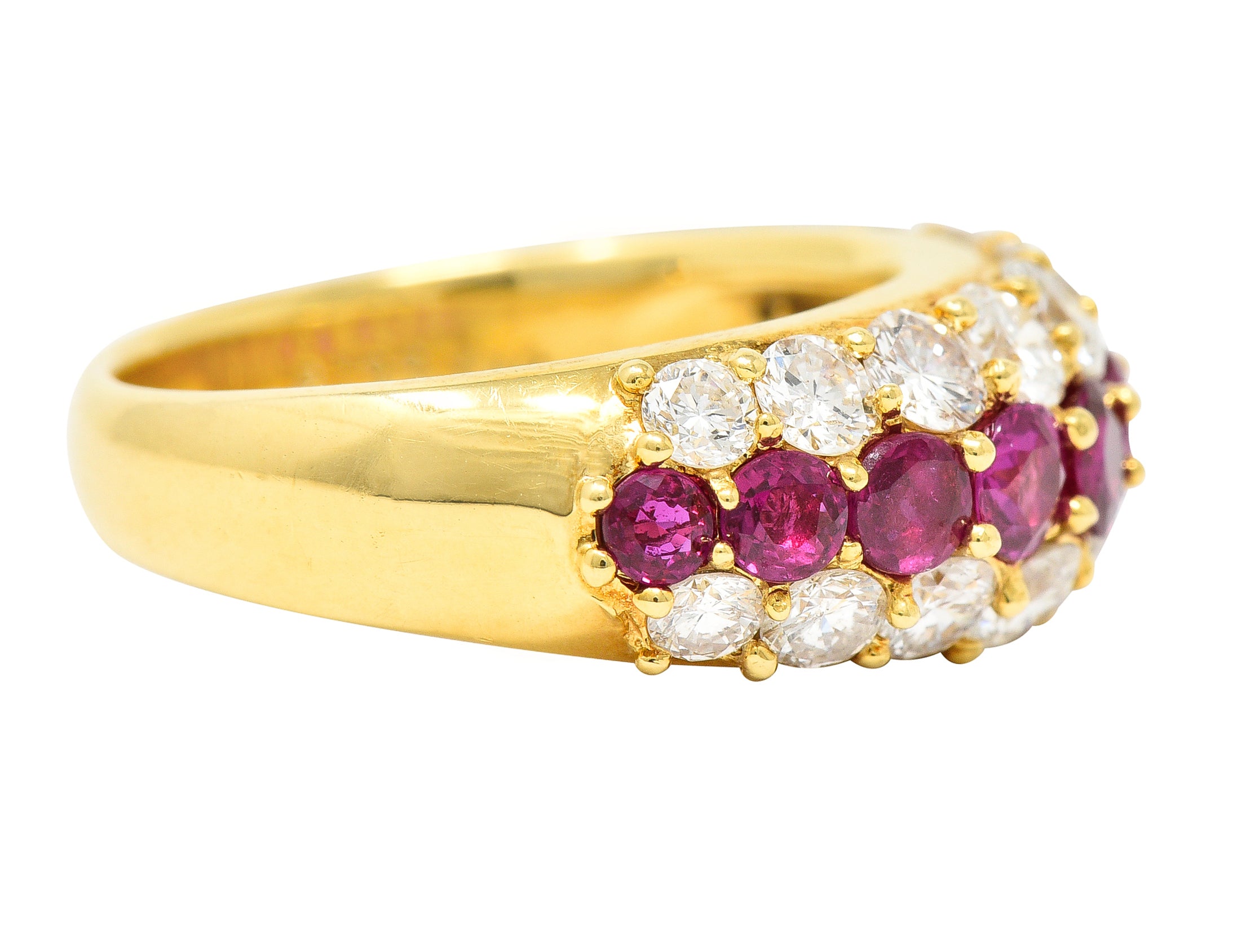 1980's 3.03 CTW Diamond Ruby 18 Karat Yellow Gold Vintage Band Ring Wilson's Estate Jewelry