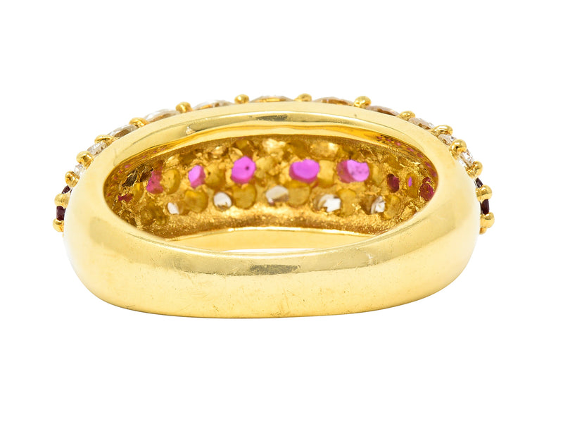 1980's 3.03 CTW Diamond Ruby 18 Karat Yellow Gold Vintage Band Ring Wilson's Estate Jewelry