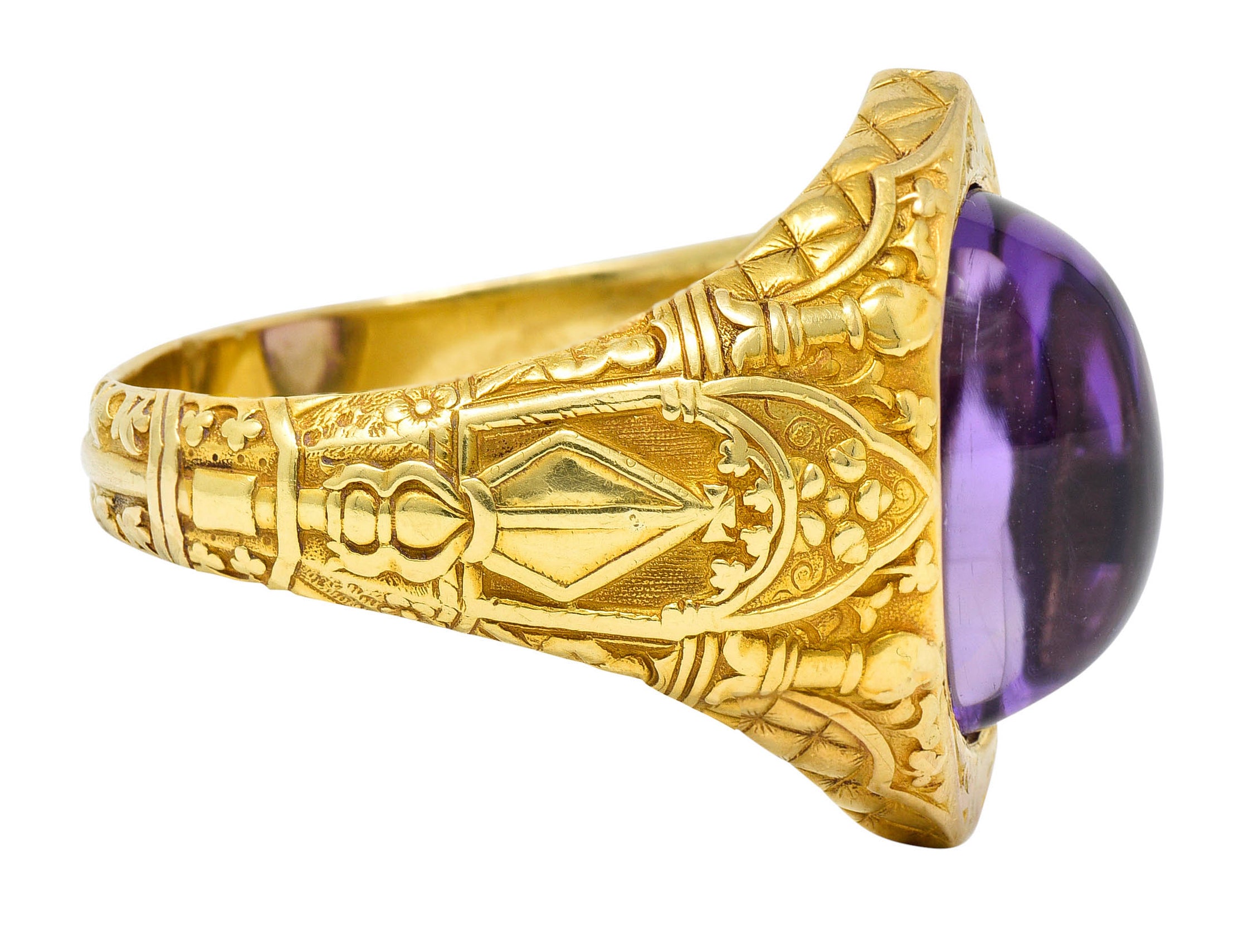 Antique Tiffany & Co. Amethyst Cabochon 18 Karat Gold Bishop Ecclesiastical Men’s RingRing - Wilson's Estate Jewelry