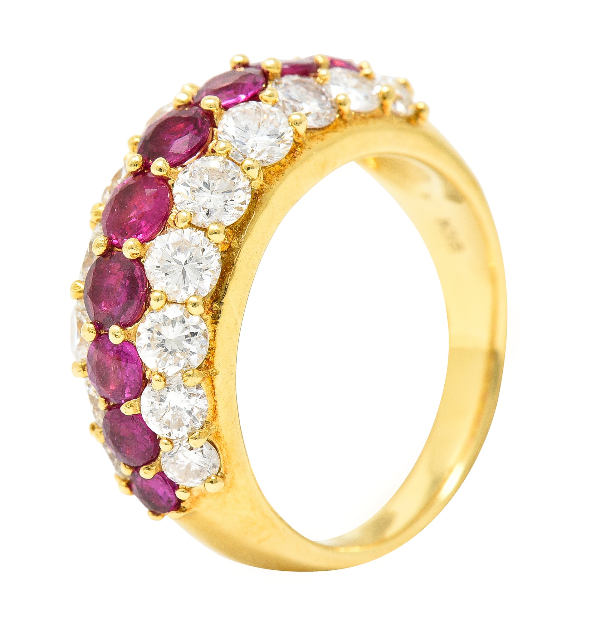 1980's 3.03 CTW Diamond Ruby 18 Karat Yellow Gold Vintage Band Ring Wilson's Estate Jewelry