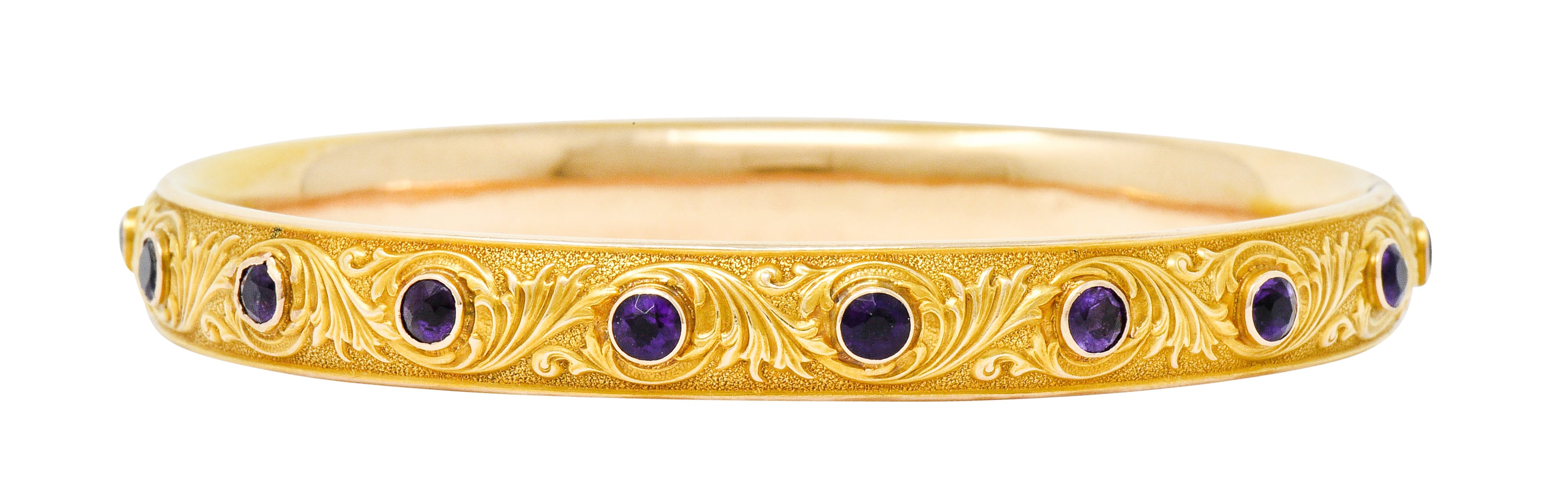 Krementz Art Nouveau Amethyst 14 Karat Gold Bangle Braceletbracelet - Wilson's Estate Jewelry