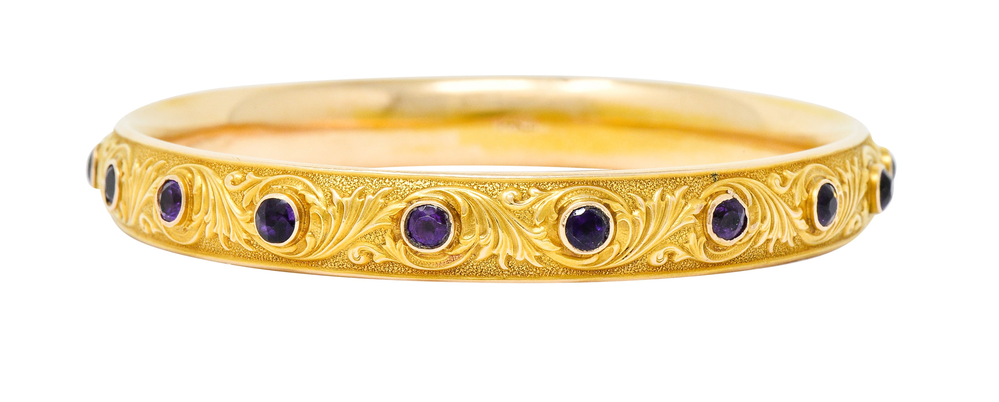 Krementz Art Nouveau Amethyst 14 Karat Gold Bangle Braceletbracelet - Wilson's Estate Jewelry