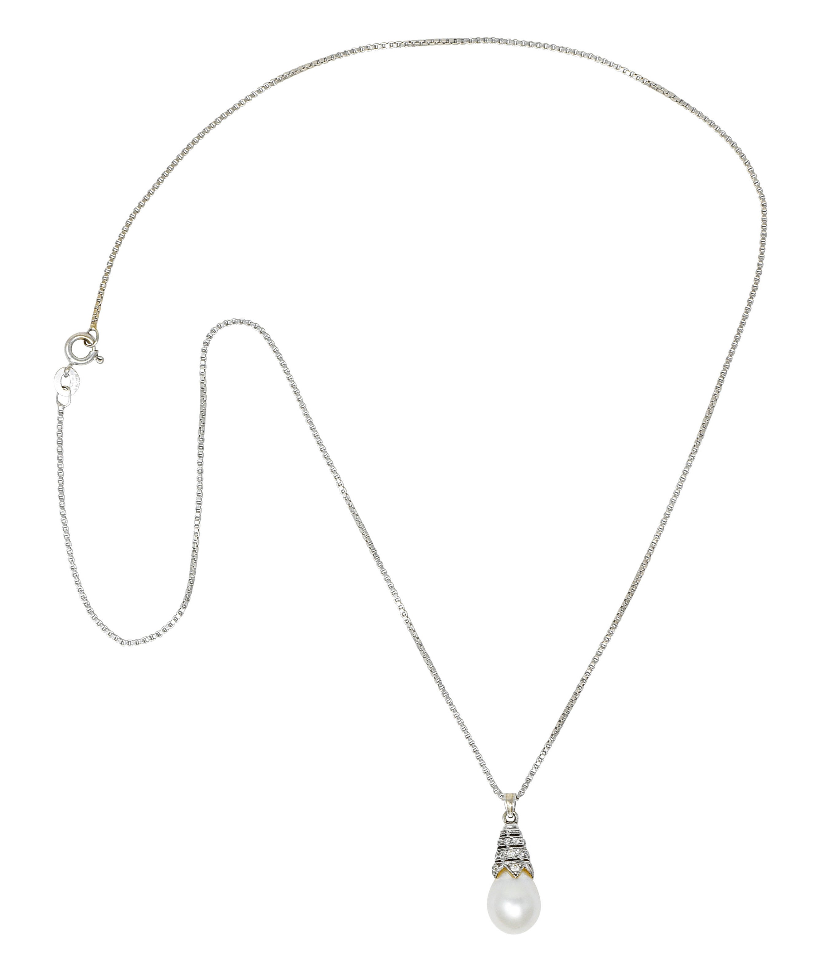 Art Deco Diamond Pearl 14 Karat White Gold Drop NecklaceNecklace - Wilson's Estate Jewelry