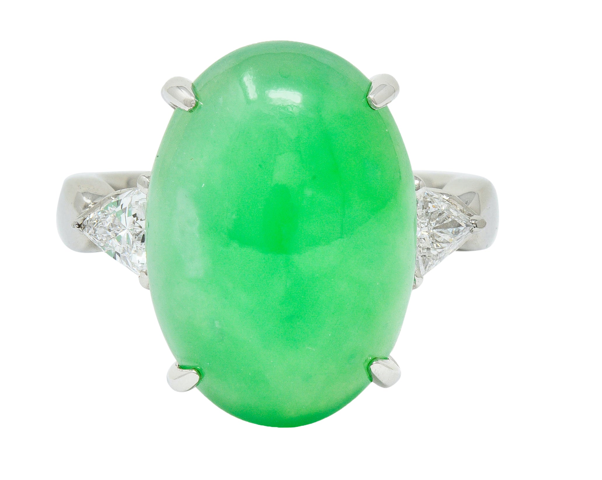 Contemporary Jade Diamond Platinum Cabochon Ring GIARing - Wilson's Estate Jewelry