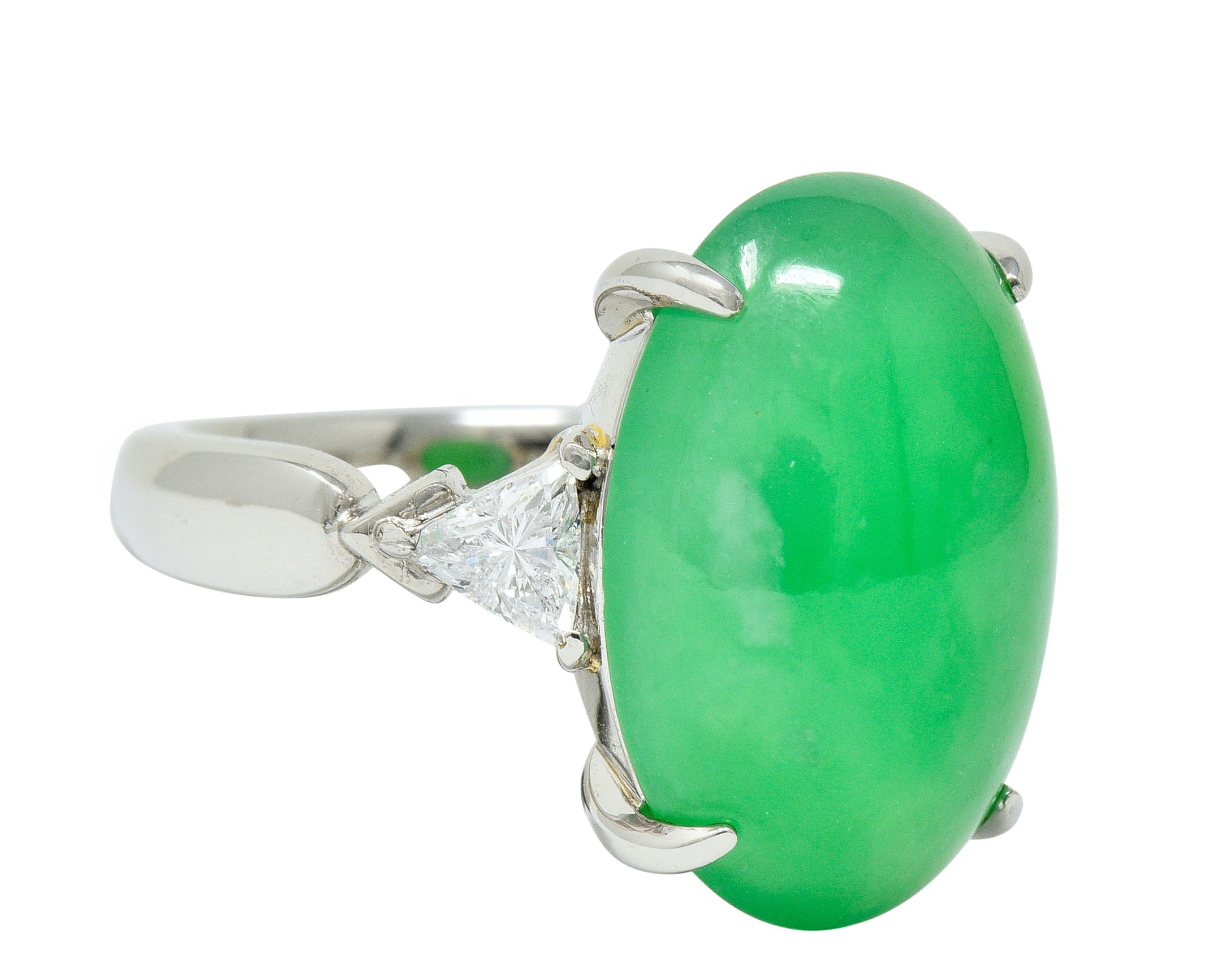 Contemporary Jade Diamond Platinum Cabochon Ring GIARing - Wilson's Estate Jewelry