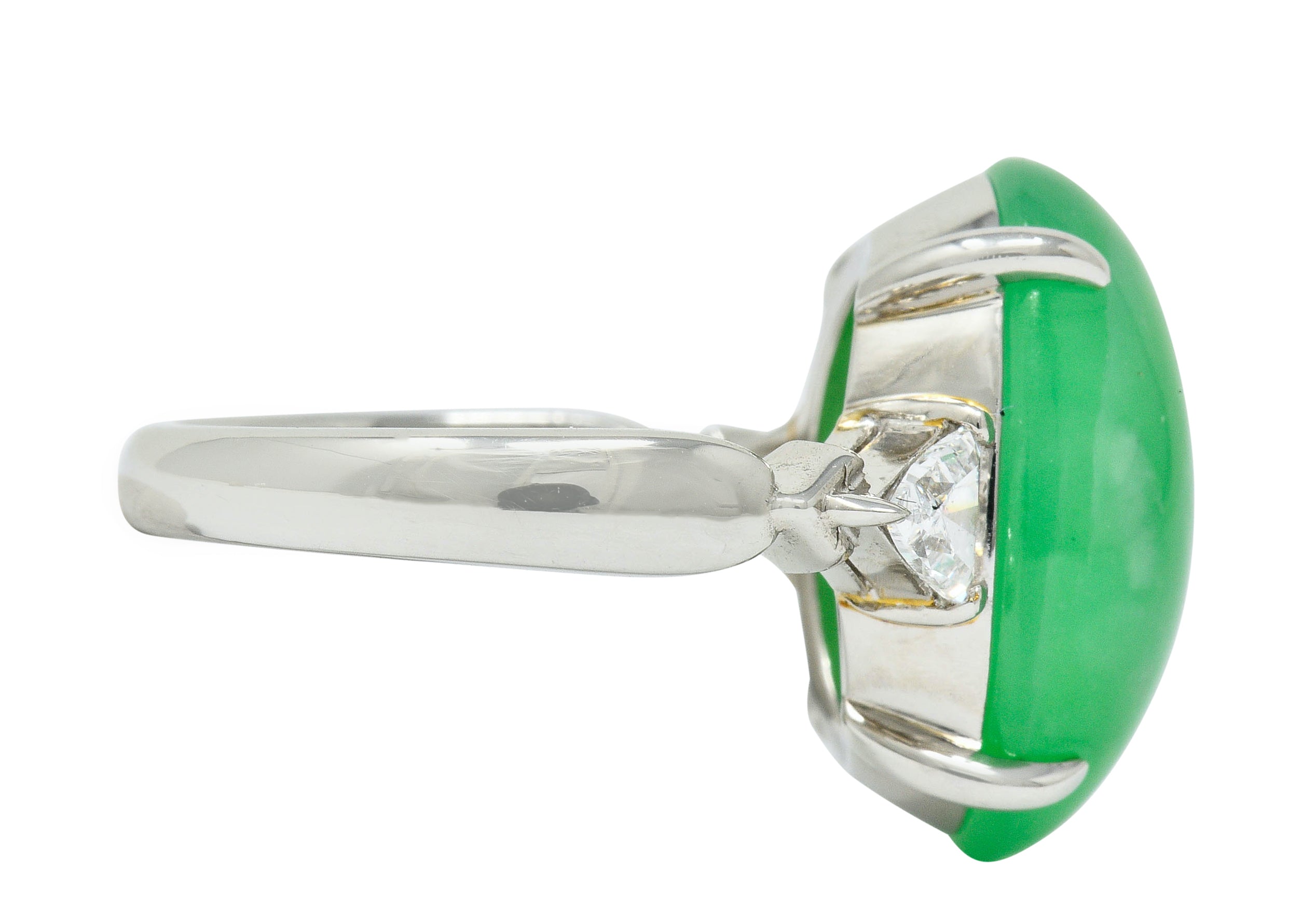 Contemporary Jade Diamond Platinum Cabochon Ring GIARing - Wilson's Estate Jewelry